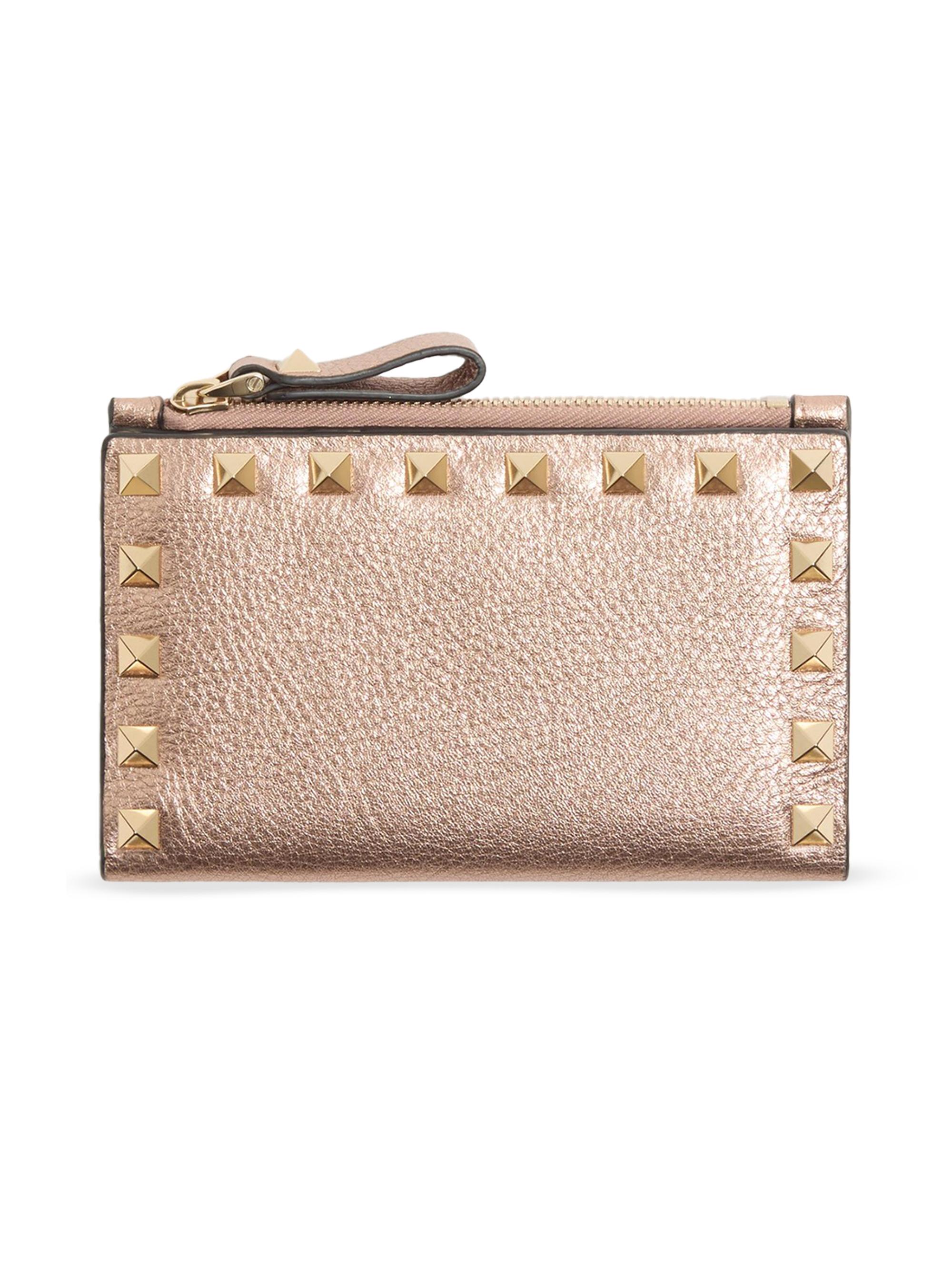 Valentino Garavani Women's Rockstud Laminated Grainy Calfskin Card Holder - Rose Cannelle