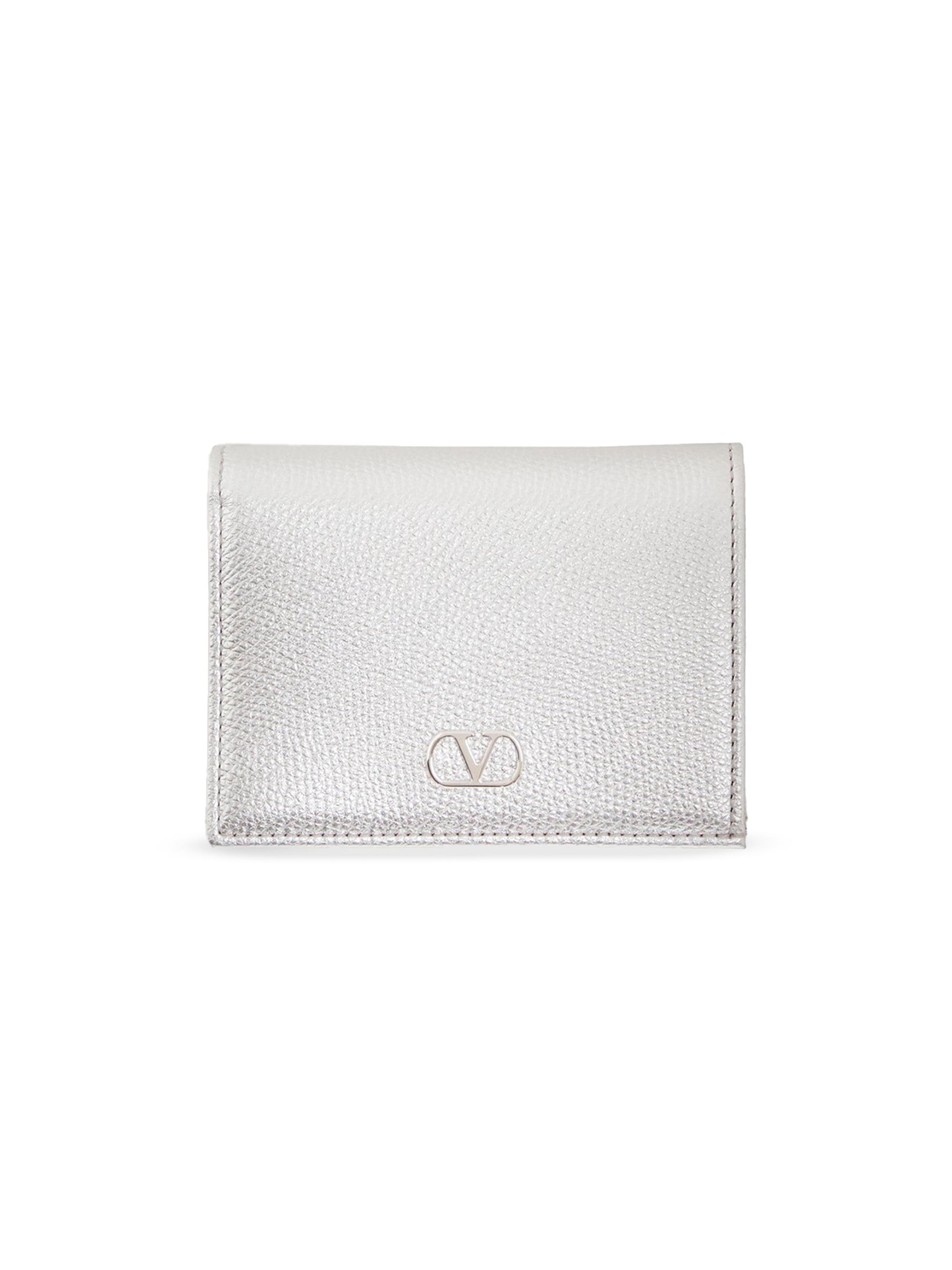 Valentino Garavani Women's VLogo Signature Laminated Grainy Calfskin Wallet - Silver