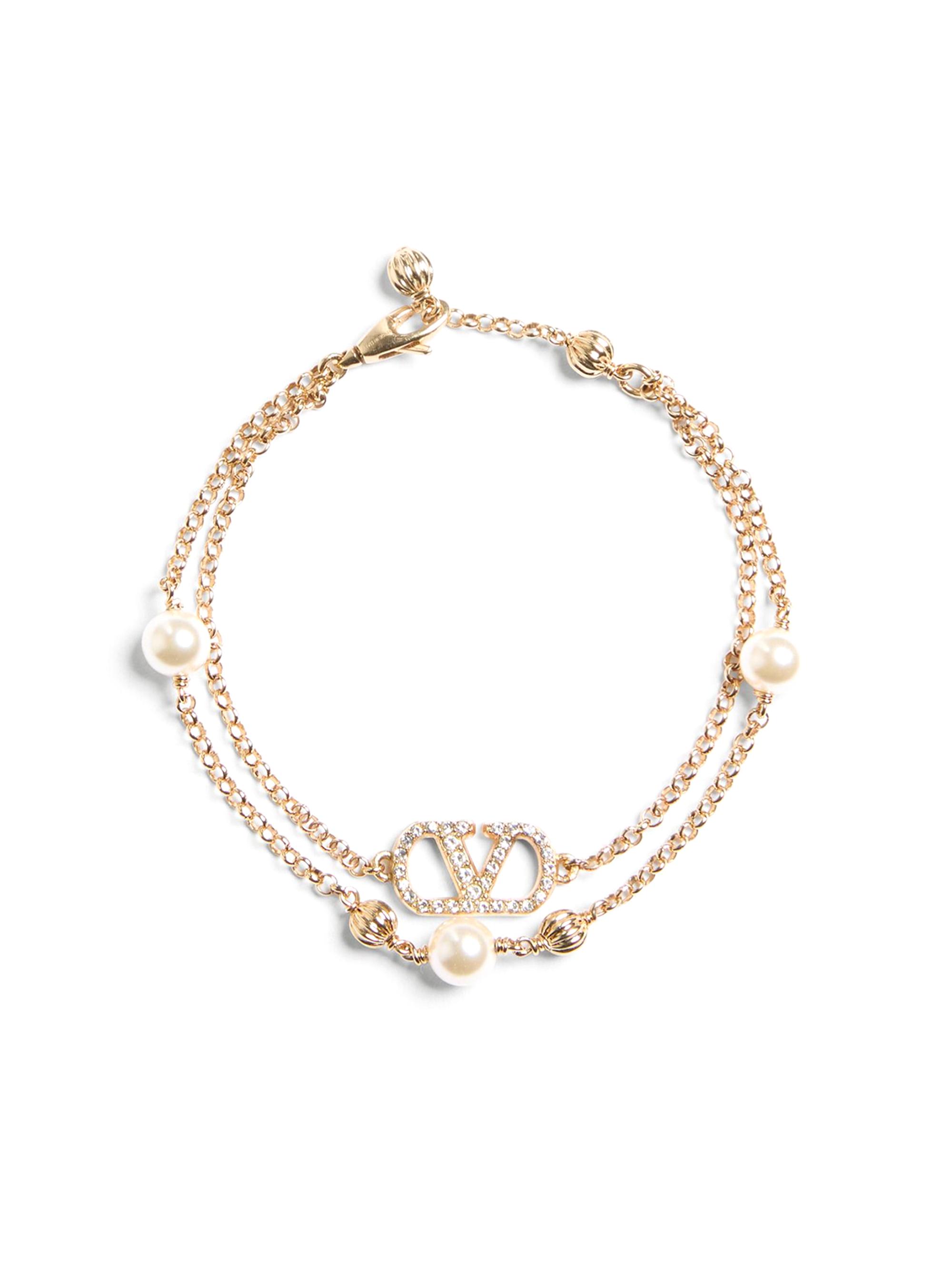 Valentino Garavani Women's VLogo Signature Bracelet in Metal, Pearls and Swarovski Crystals - Gold Multi