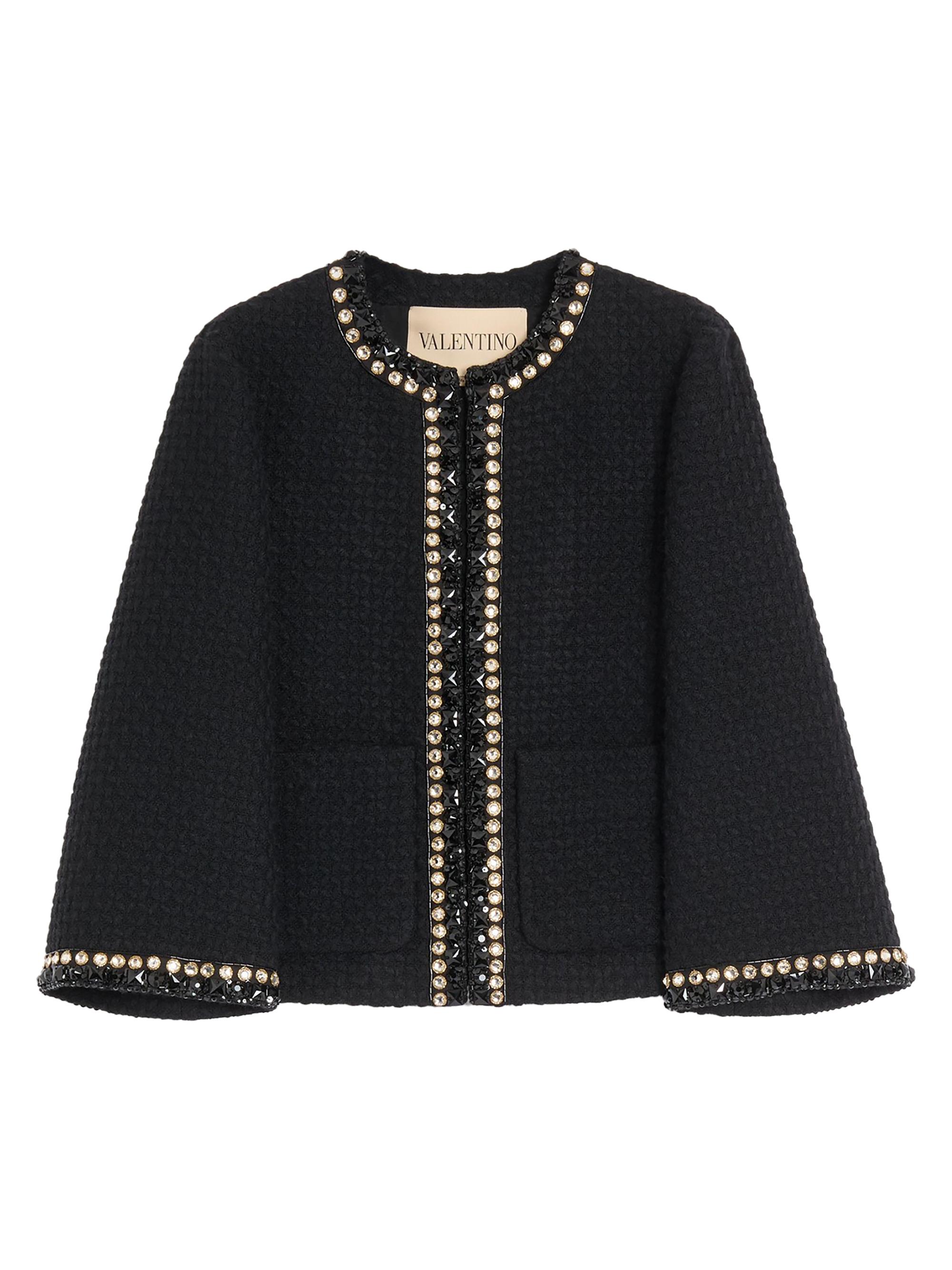 Valentino Garavani Women's Embroidered Canestrello Tweed Jacket - Black