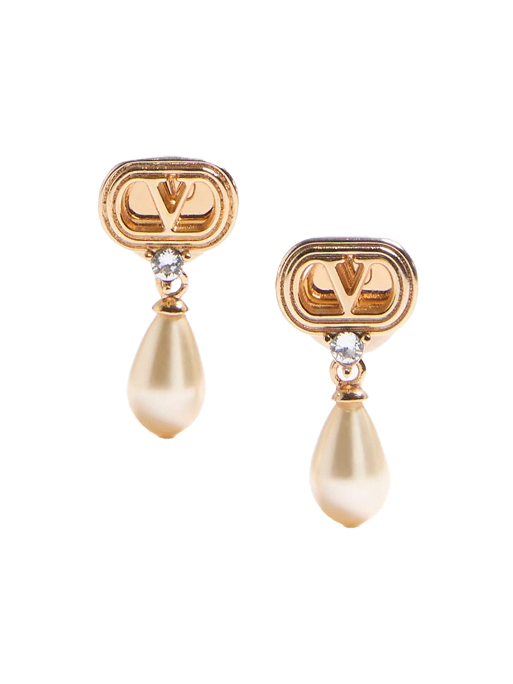Valentino Garavani Women's Ovalette Earrings in Metal Pearls and Swarovski Crystals - Gold