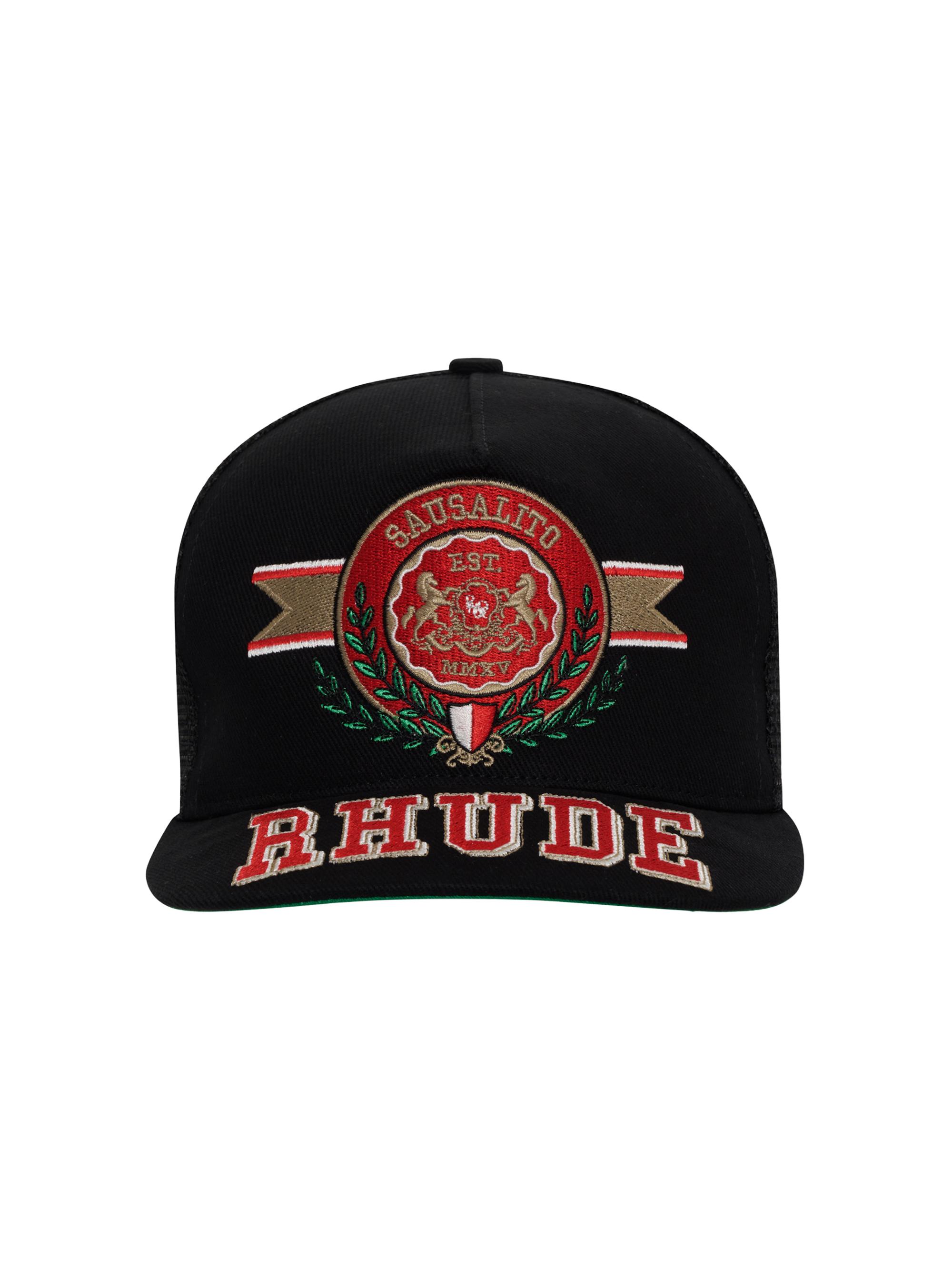 Rhude Men's Sausalito Crest Trucker Hat - Black Red White