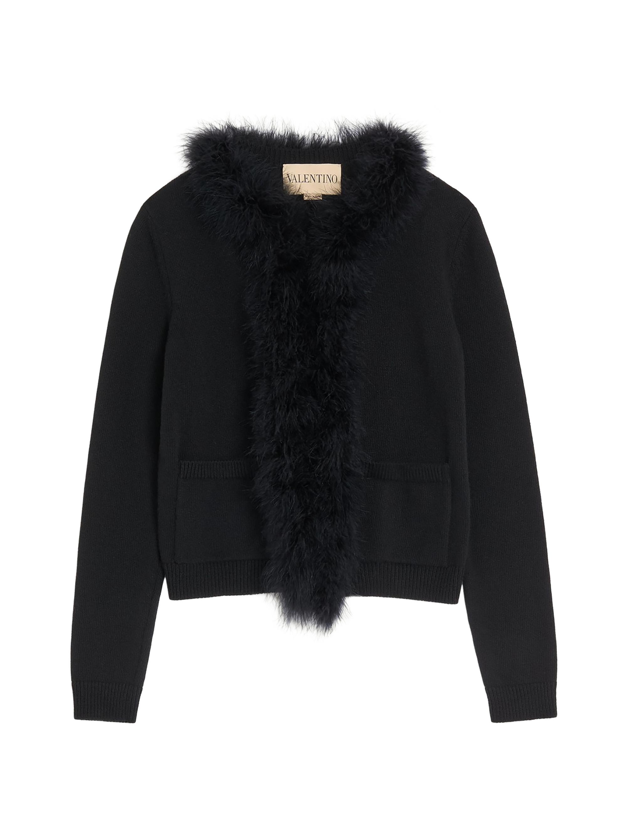 Valentino Garavani Women's Wool Cardigan with Feathers - Black