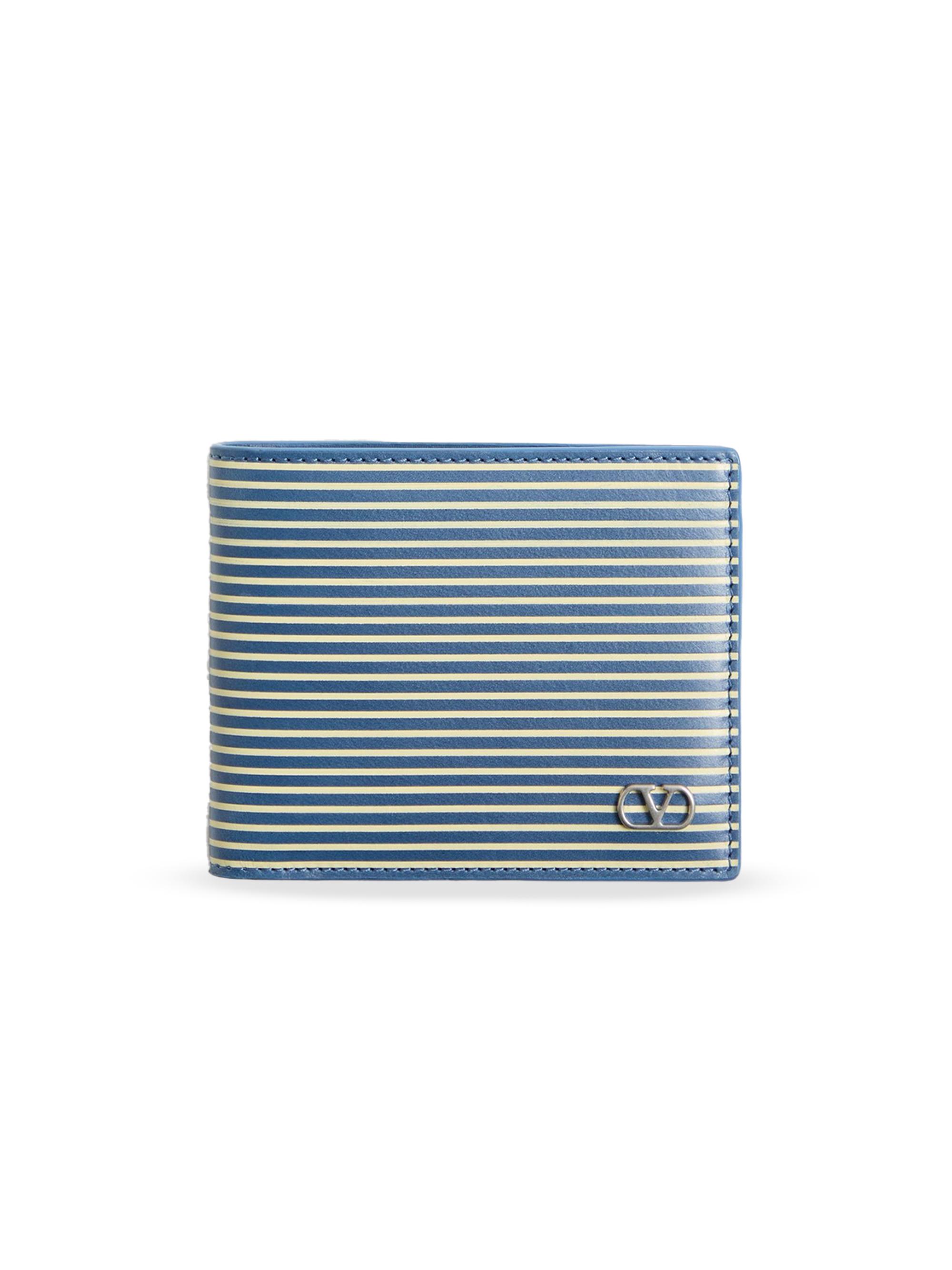 Valentino Garavani Men's Vlogo Signature Calfskin Wallet with Striped Print - Azure