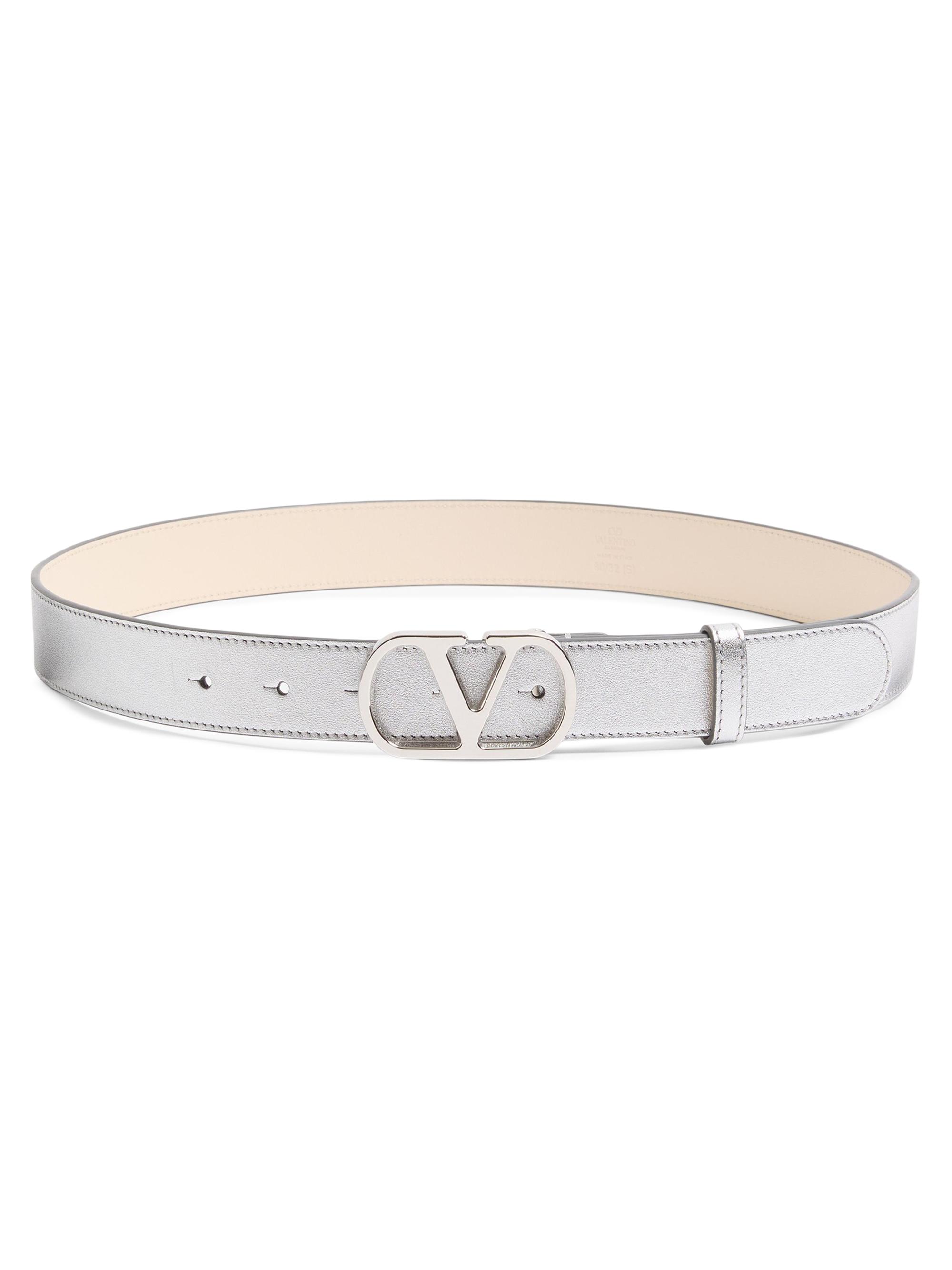 Valentino Garavani Women's VLogo Signature Belt in Laminated Calfskin - Silver
