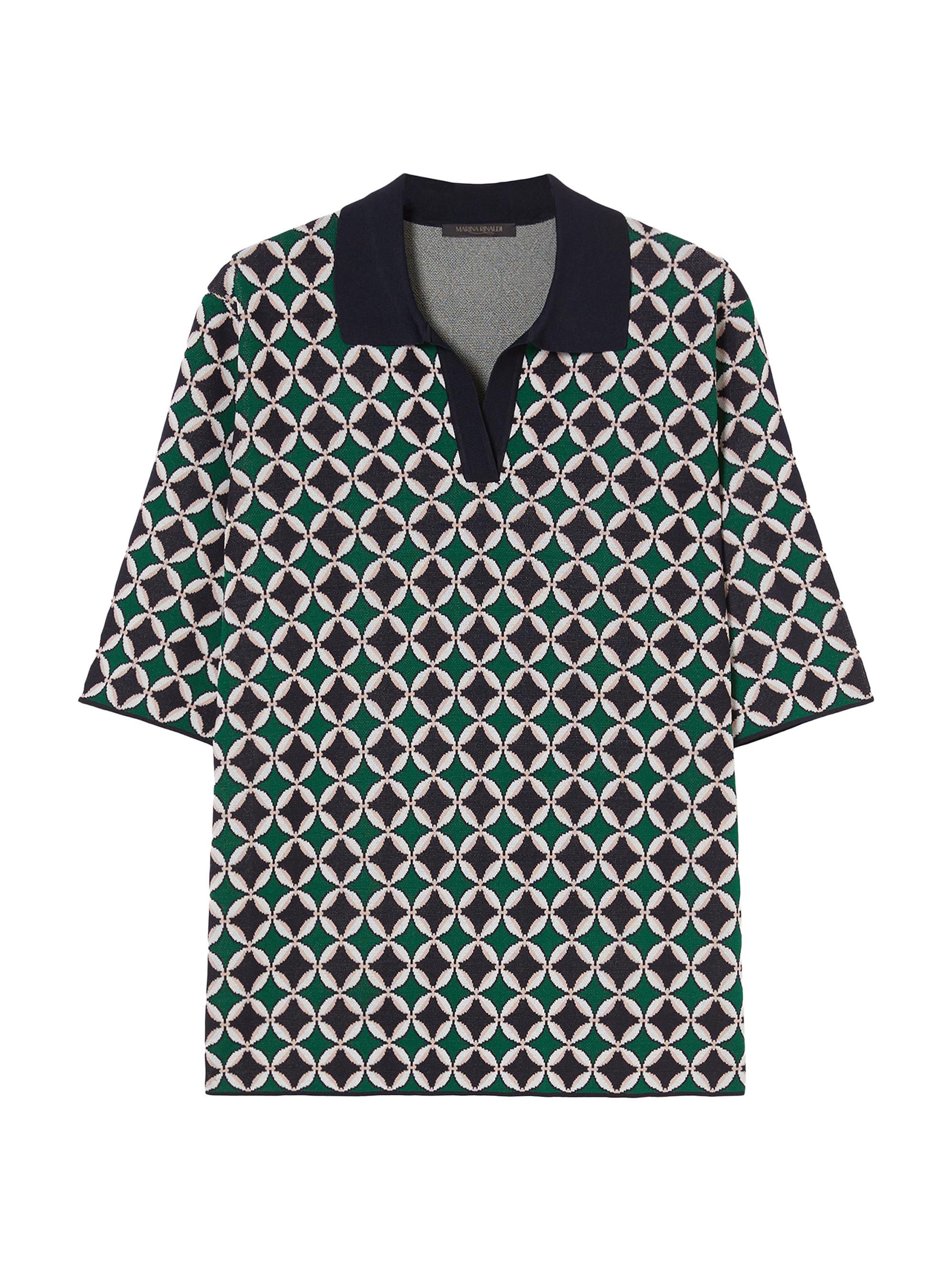 Marina Rinaldi Women's Jacquard Polo Style Jumper - Midnightblue Jacquard Rings