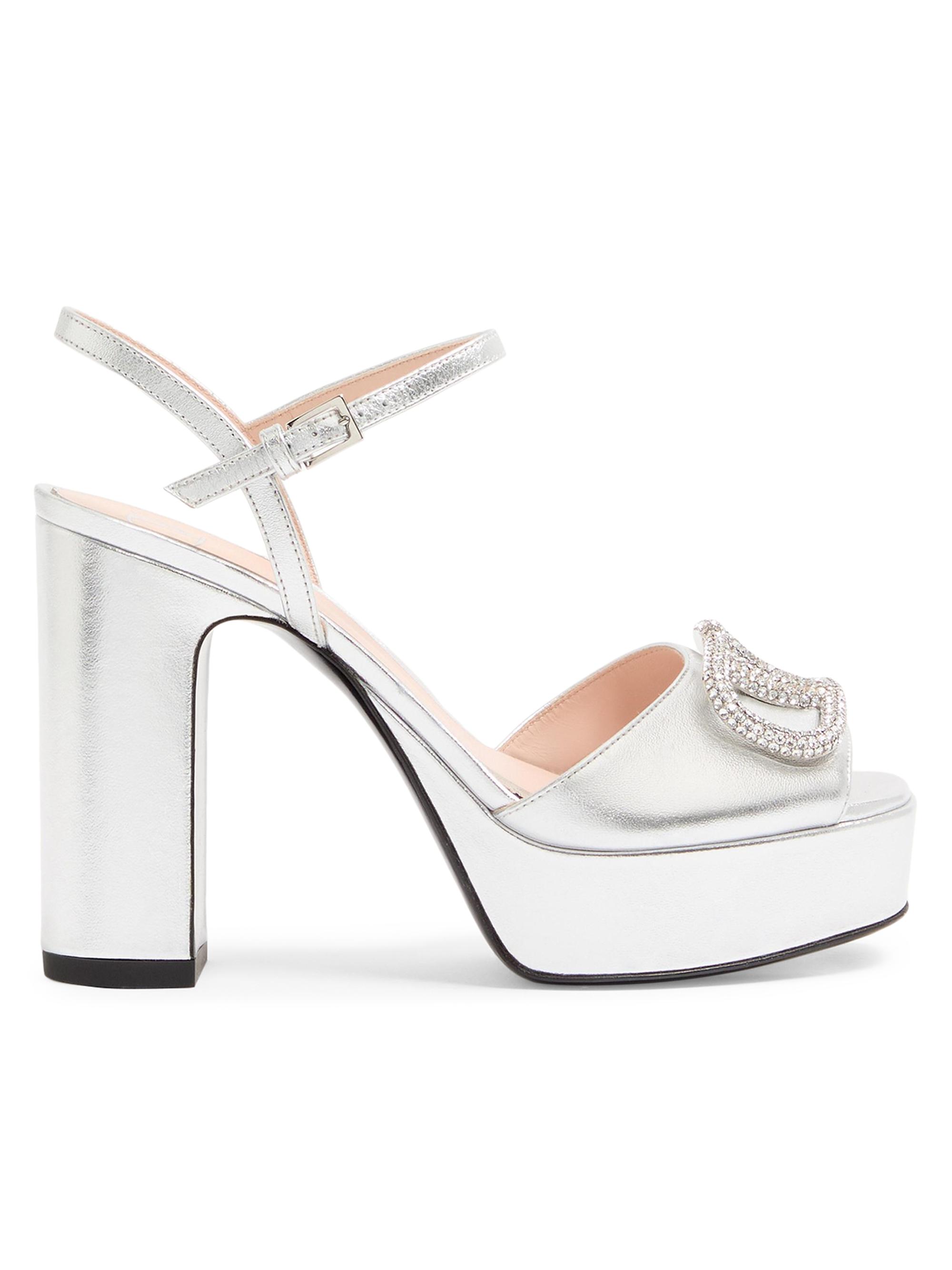 Valentino Garavani Women's VLogo Signature 115MM Platform Sandals in Laminated Nappa Leather - Silver