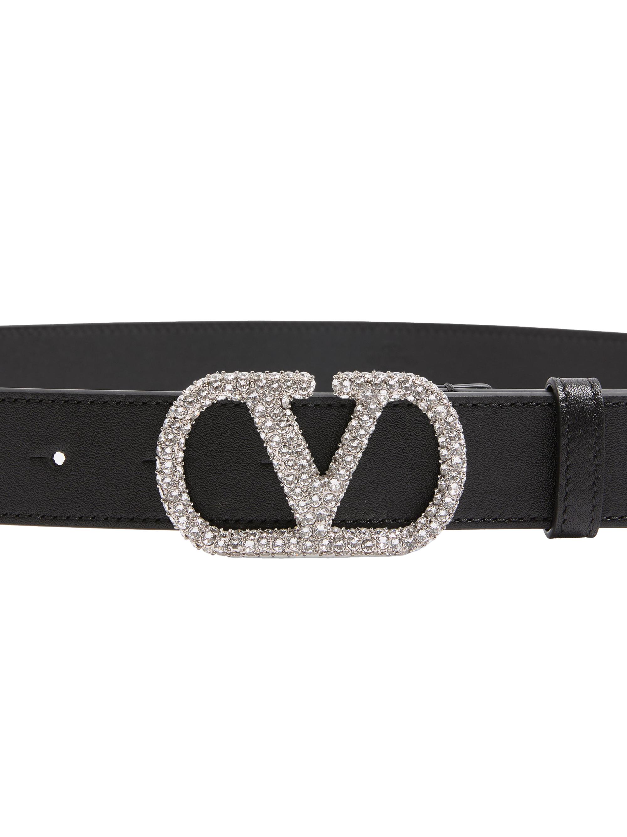 Vlogo Signature Belt in Shiny Calfskin with Crystals