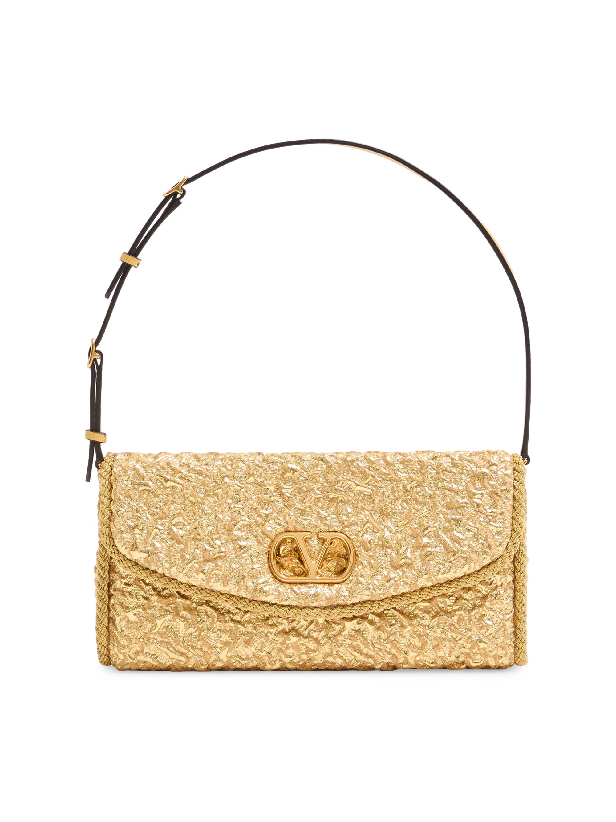 Valentino Garavani Women's Devain  Shoulder Bag in Cloqué Jacquard Fabric - Gold