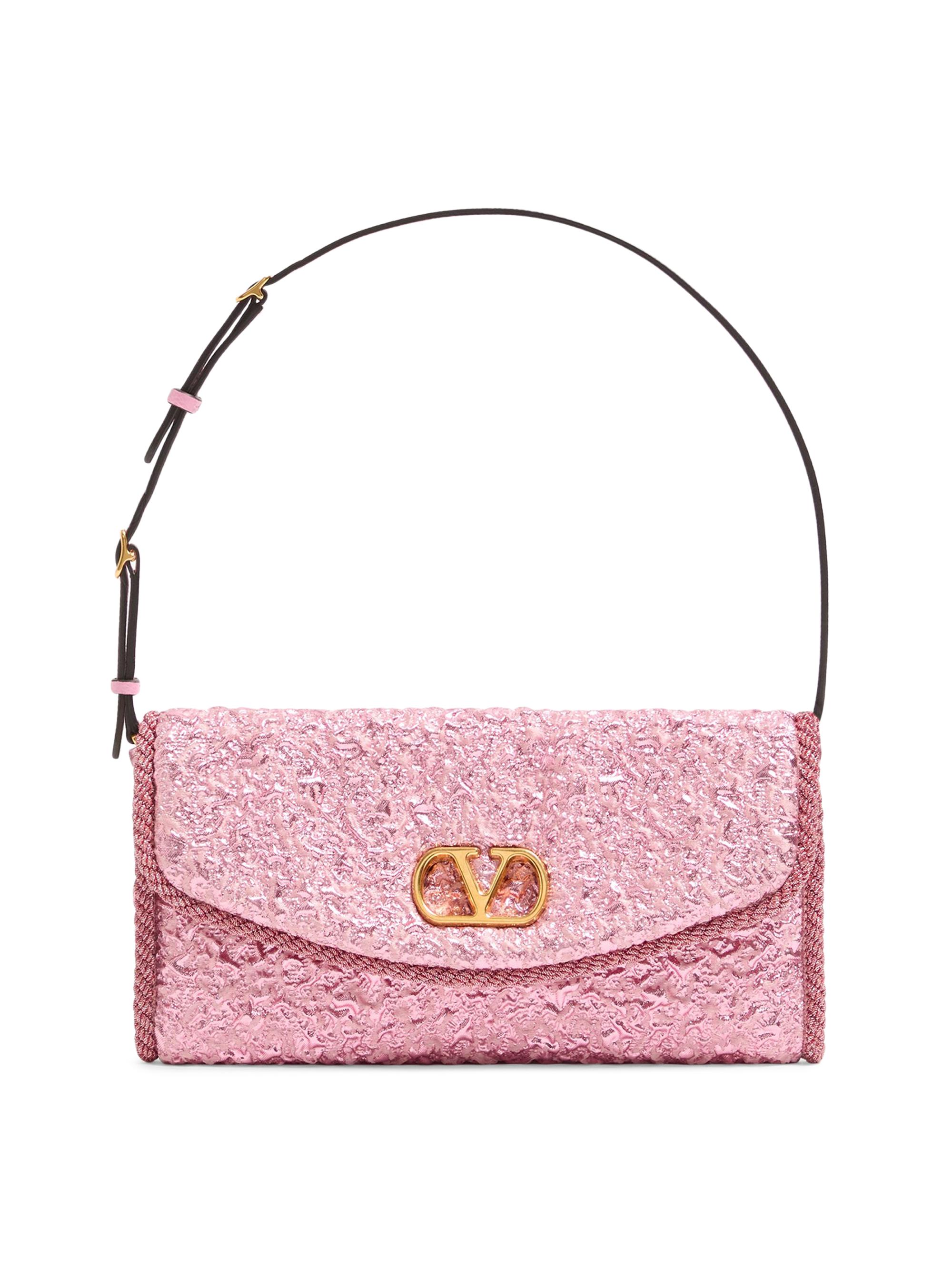 Valentino Garavani Women's Devain  Shoulder Bag in Cloqué Jacquard Fabric - Pink