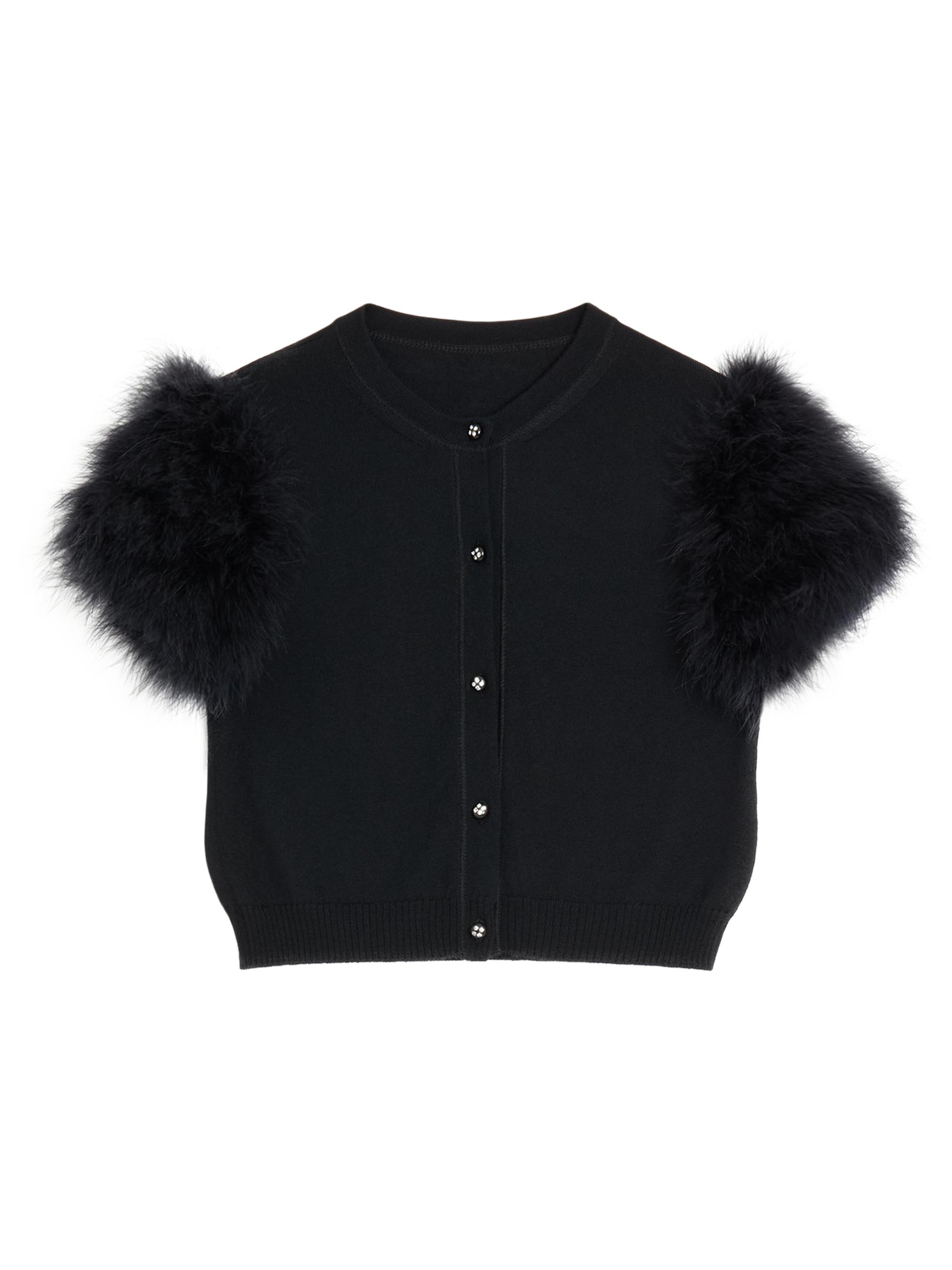 Valentino Garavani Women's Wool Knit Cardigan with Feathers - Black