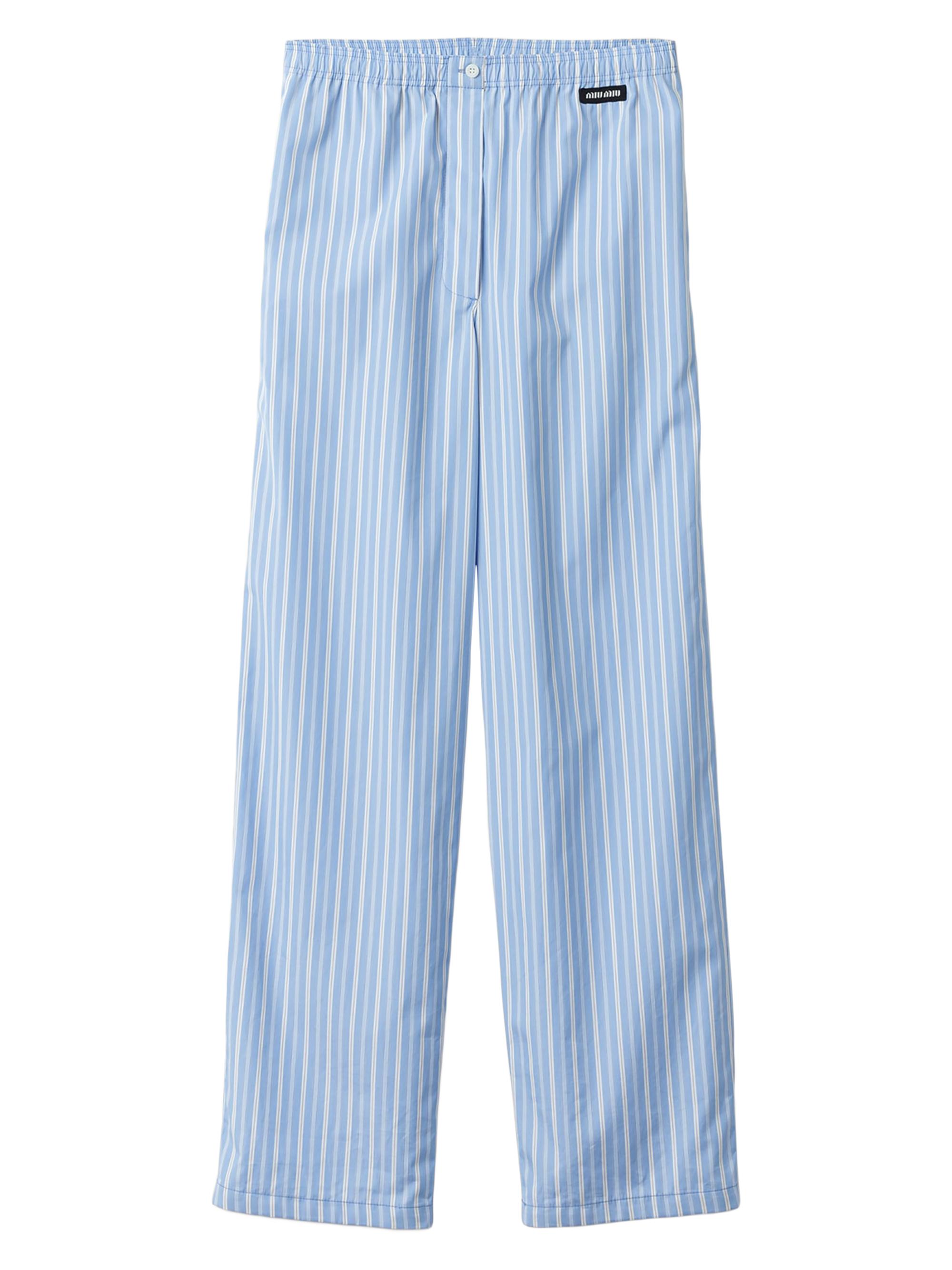 Miu Miu Women's Striped Poplin Pajama Pants - Blue
