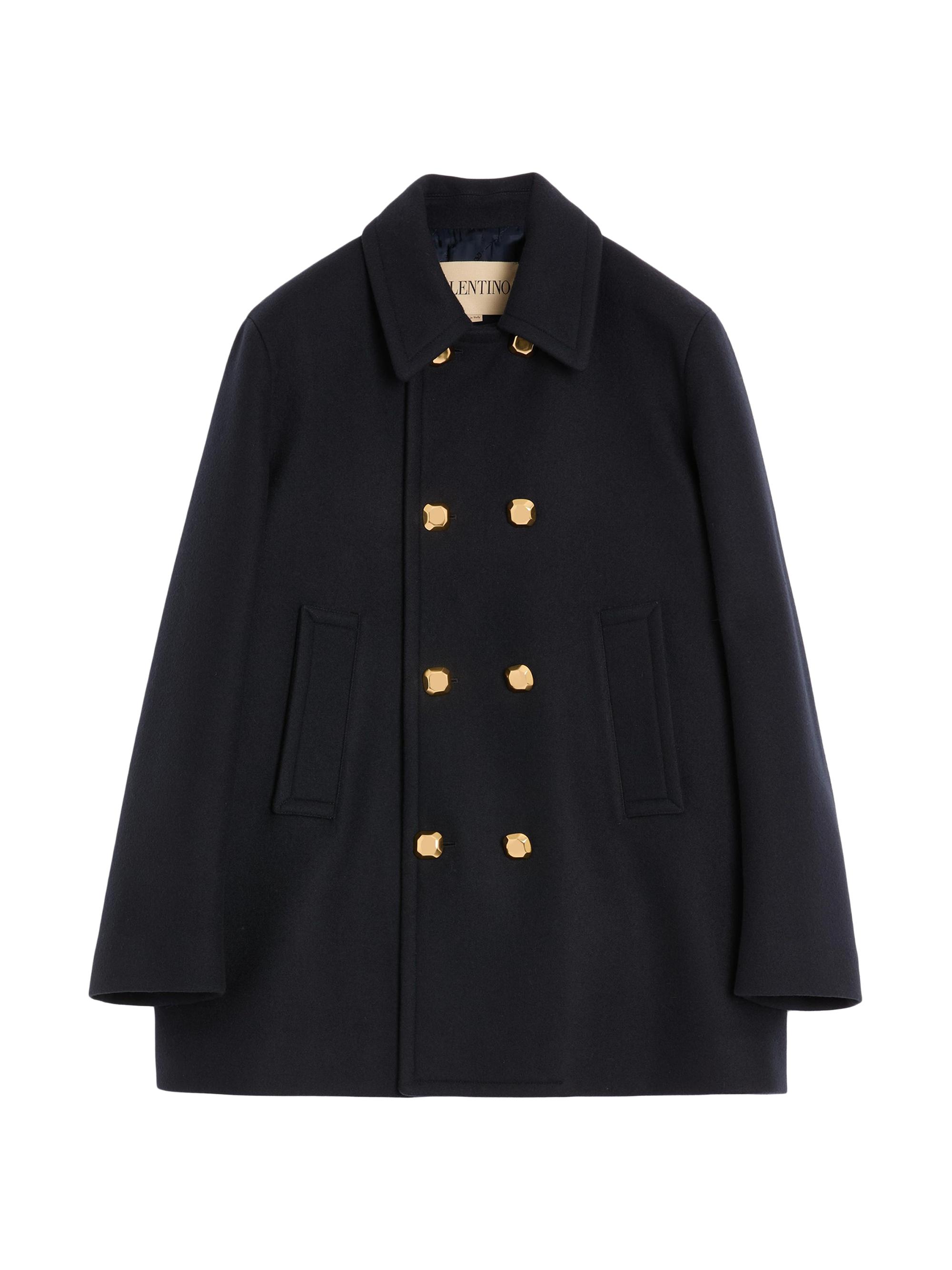Valentino Garavani Men's Double-Breasted Wool Felt Coat - Marine