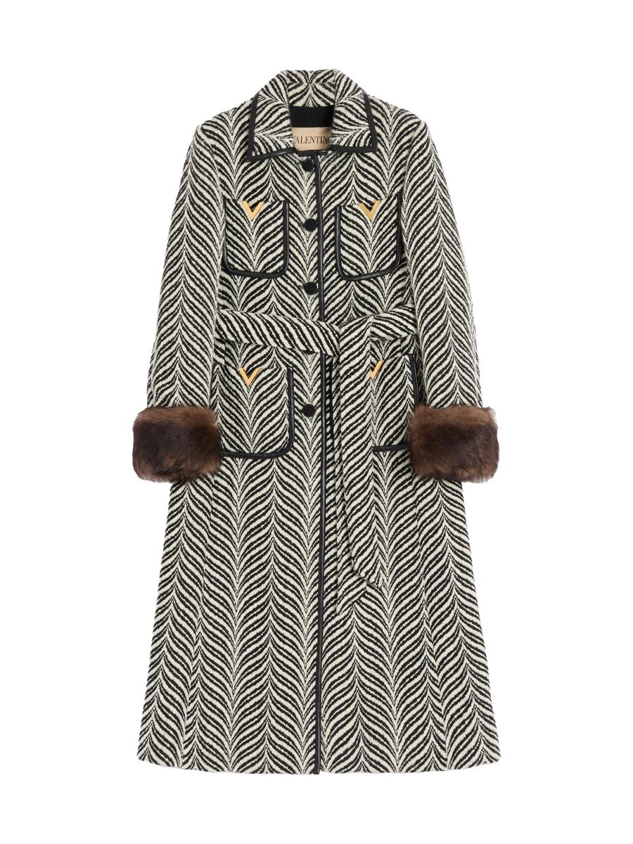 Valentino Garavani Wool Cloth Coat with Fauve Eclat Animal Print