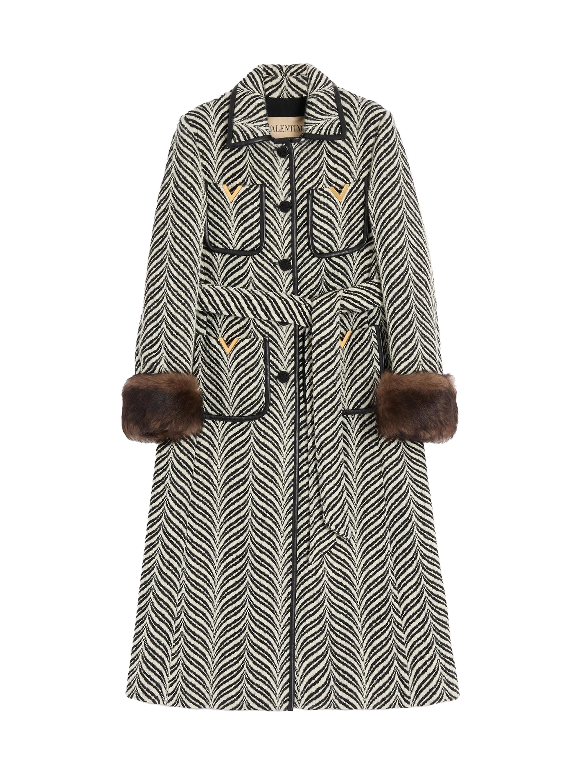 Valentino Garavani Wool Cloth Coat with Fauve Eclat Animal Print