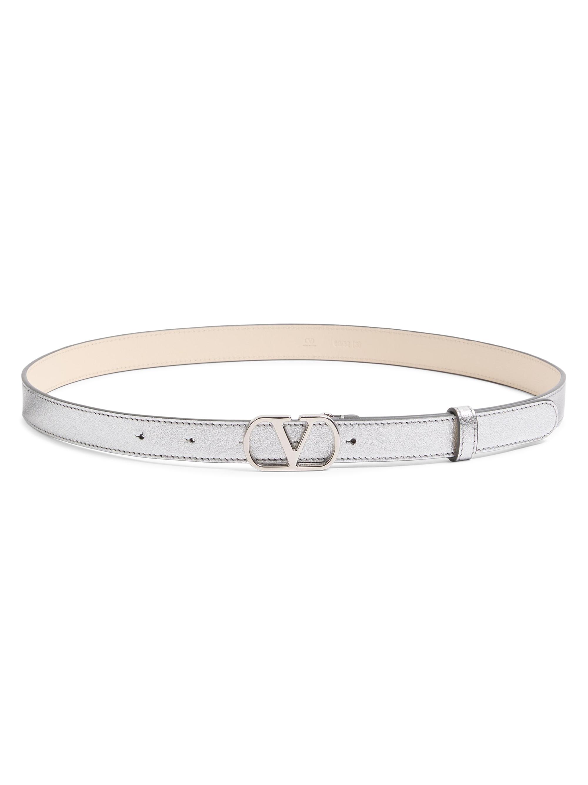Valentino Garavani Women's VLogo Signature Belt in Laminated Calfskin - Silver