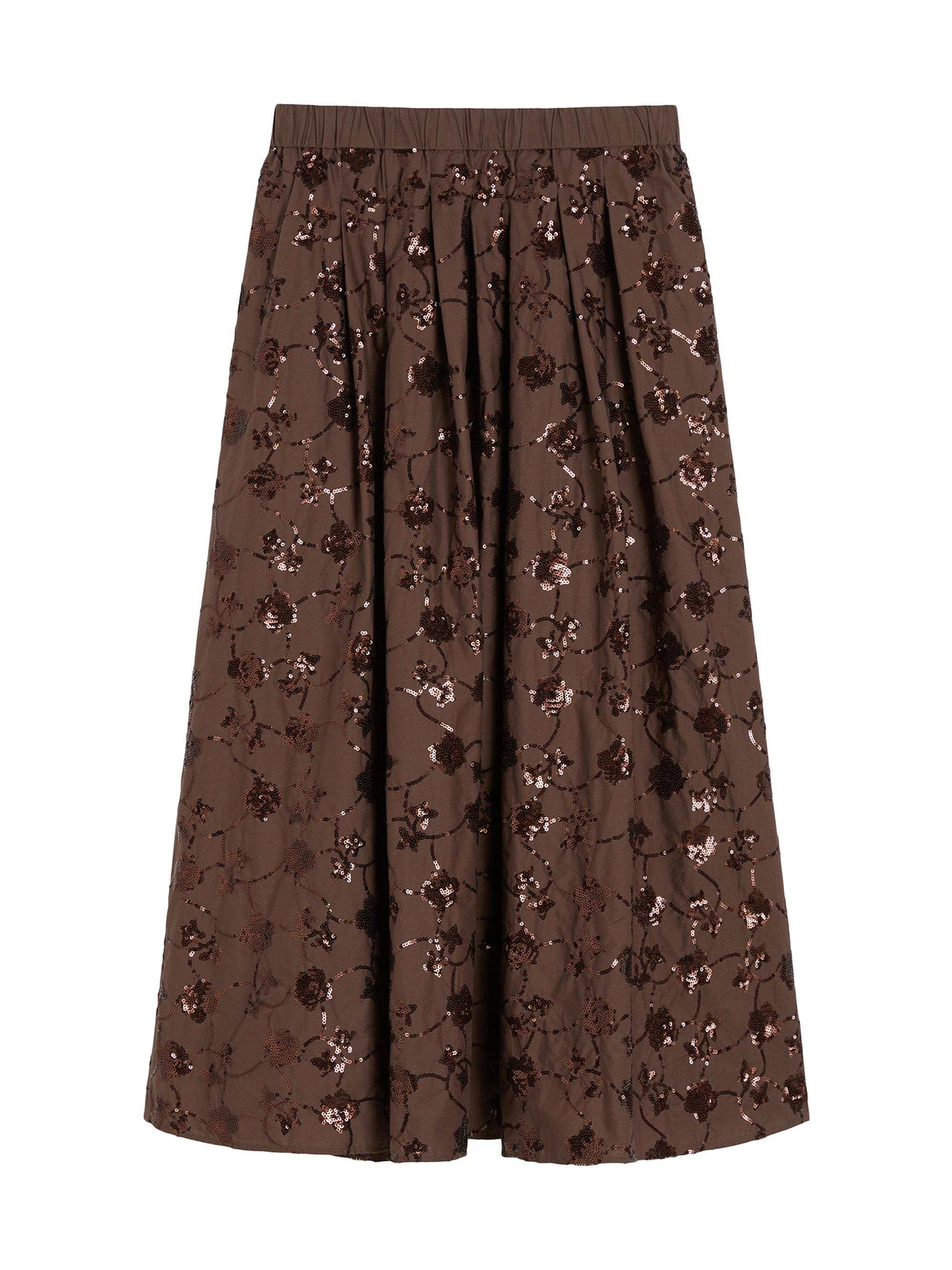 Weekend Max Mara Women's Sequinned Cotton Skirt - Chocolate Embroidered