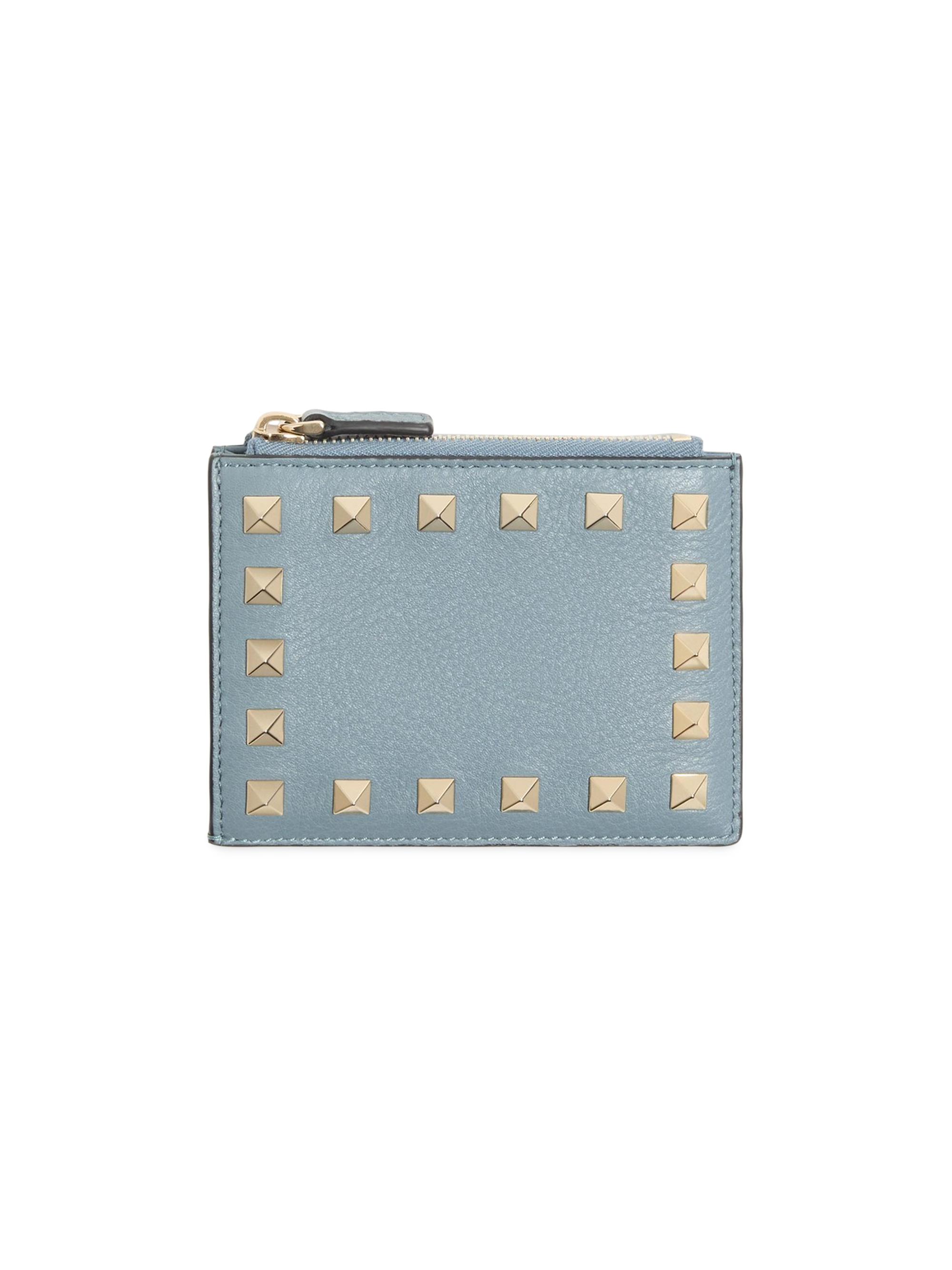 Valentino Garavani Women's Rockstud Grainy Calfskin Cardholder with Zipper - Stone