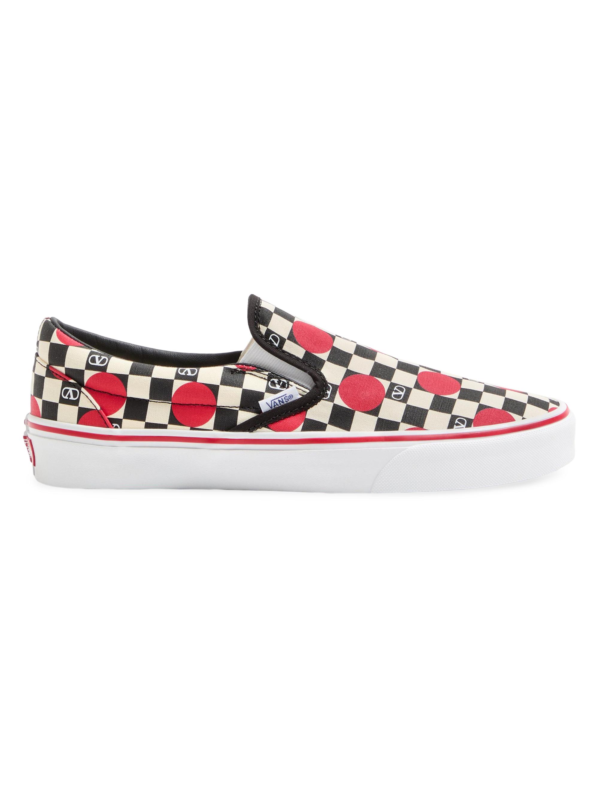 Valentino Garavani Men's  and Vans Slip-On Sneakers in Fabric with VLogo Checkerboard Print and Polka Dot Detail - Butter Black Rouge Pur