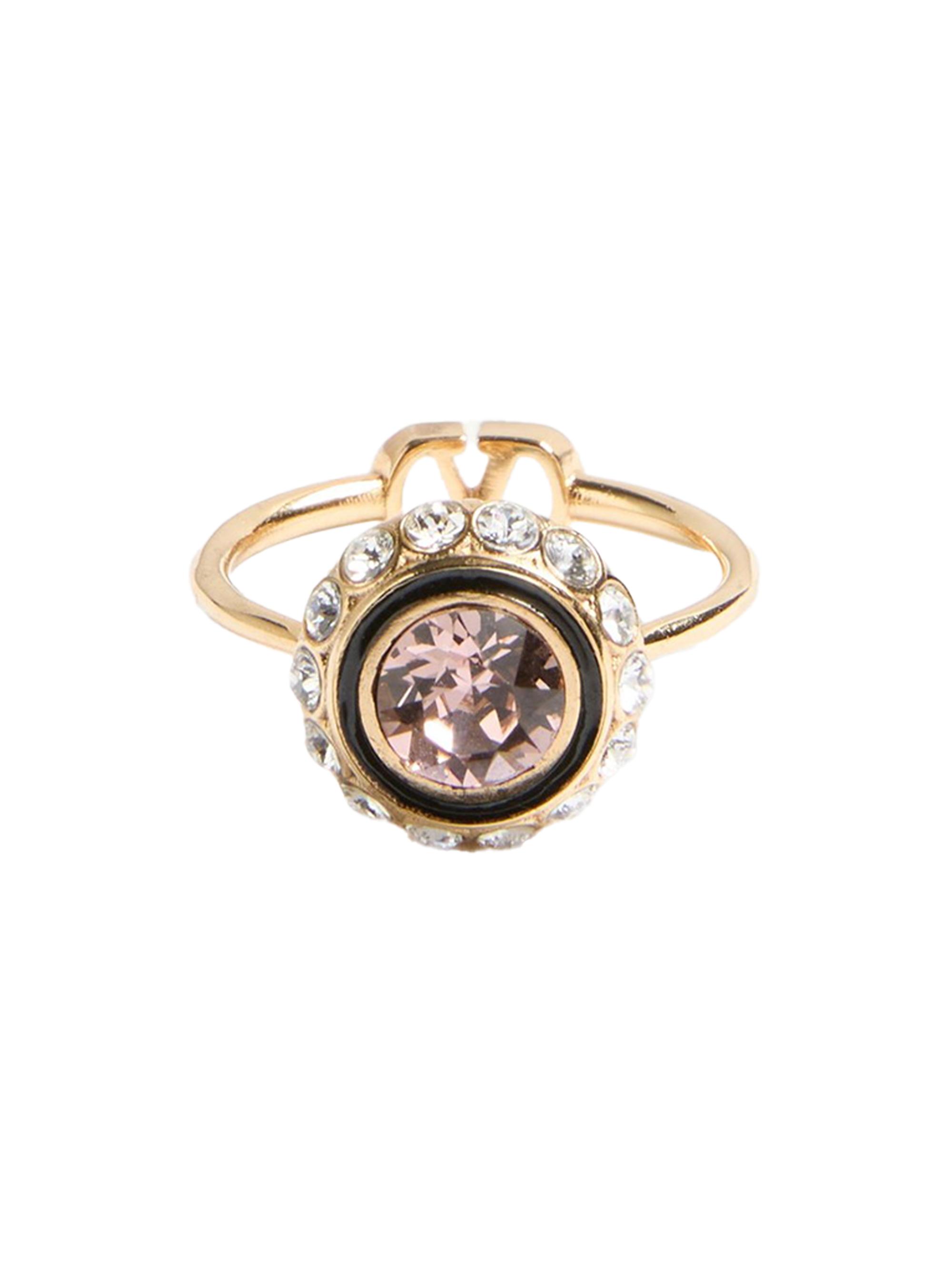 Valentino Garavani Women's VLogo Signature Ring in Metal, Enamel and Crystals - Gold Pink