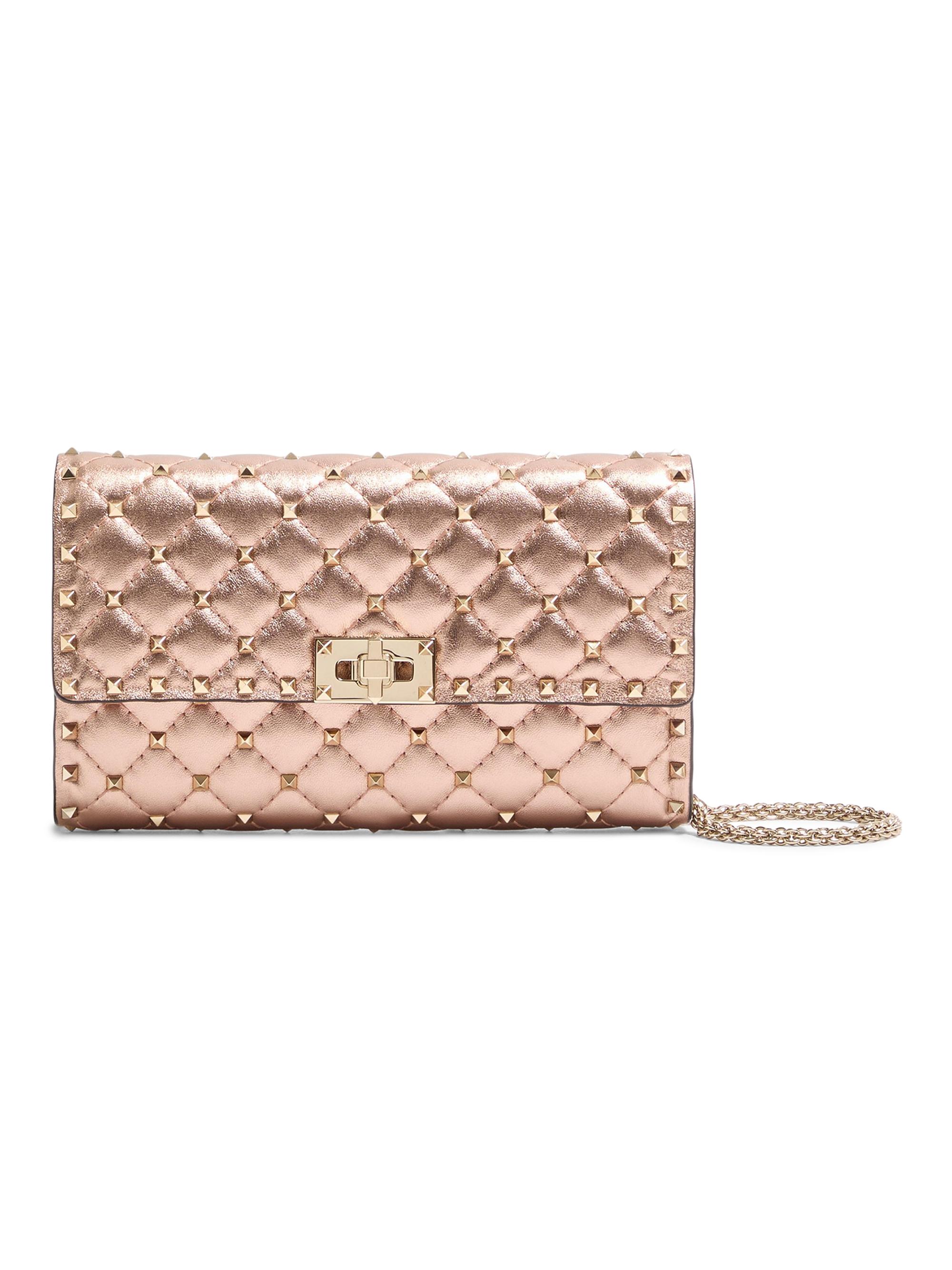 Valentino Garavani Women's Rockstud Spike Shoulder Bag in Laminated Nappa Leather - Rose Cannelle