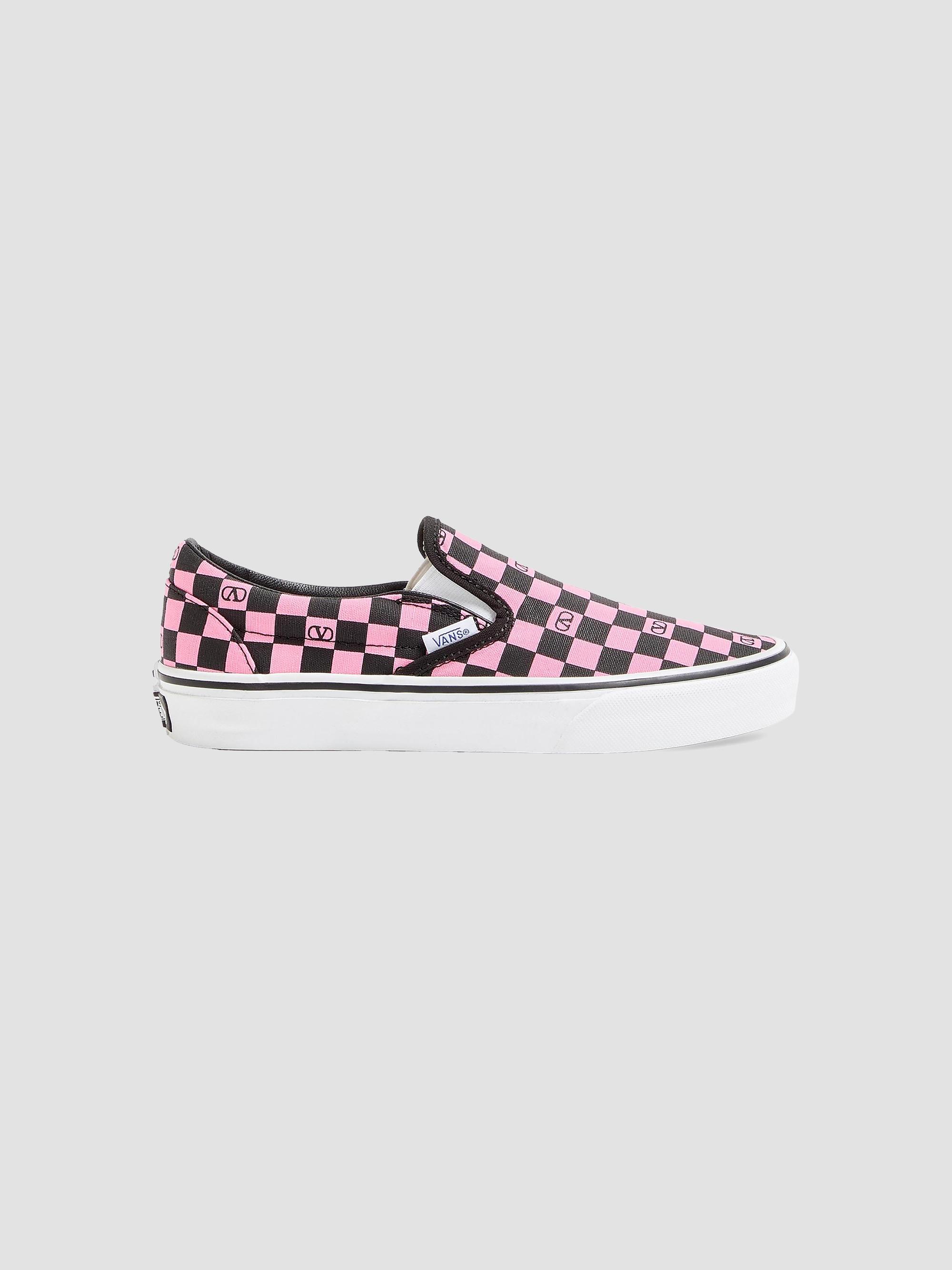 Valentino Garavani Women's  and Vans Slip-On Sneakers in Fabric with VLogo Checkerboard Print - Pink Orchid Black | Thumbnail 8