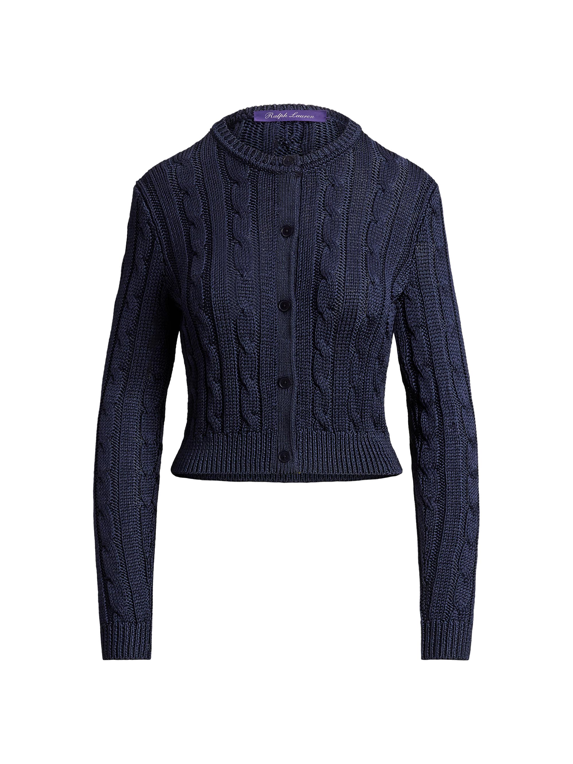 Ralph Lauren Collection Women's Cable-Knit Silk Crop Cardigan - Lux Navy