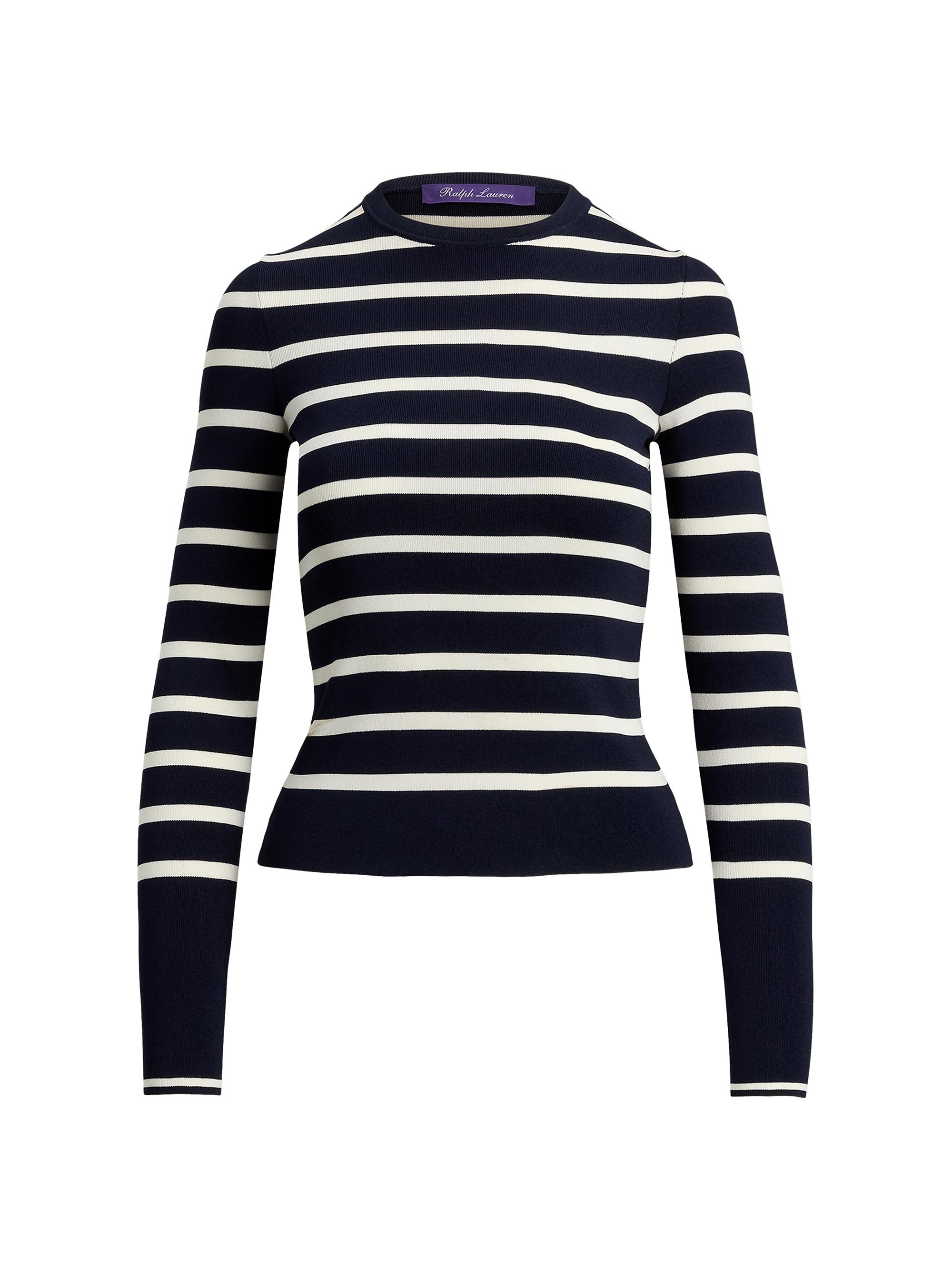 Ralph Lauren Collection Women's Striped Stretch-Silk Sweater - Icon Navy Lux Cream