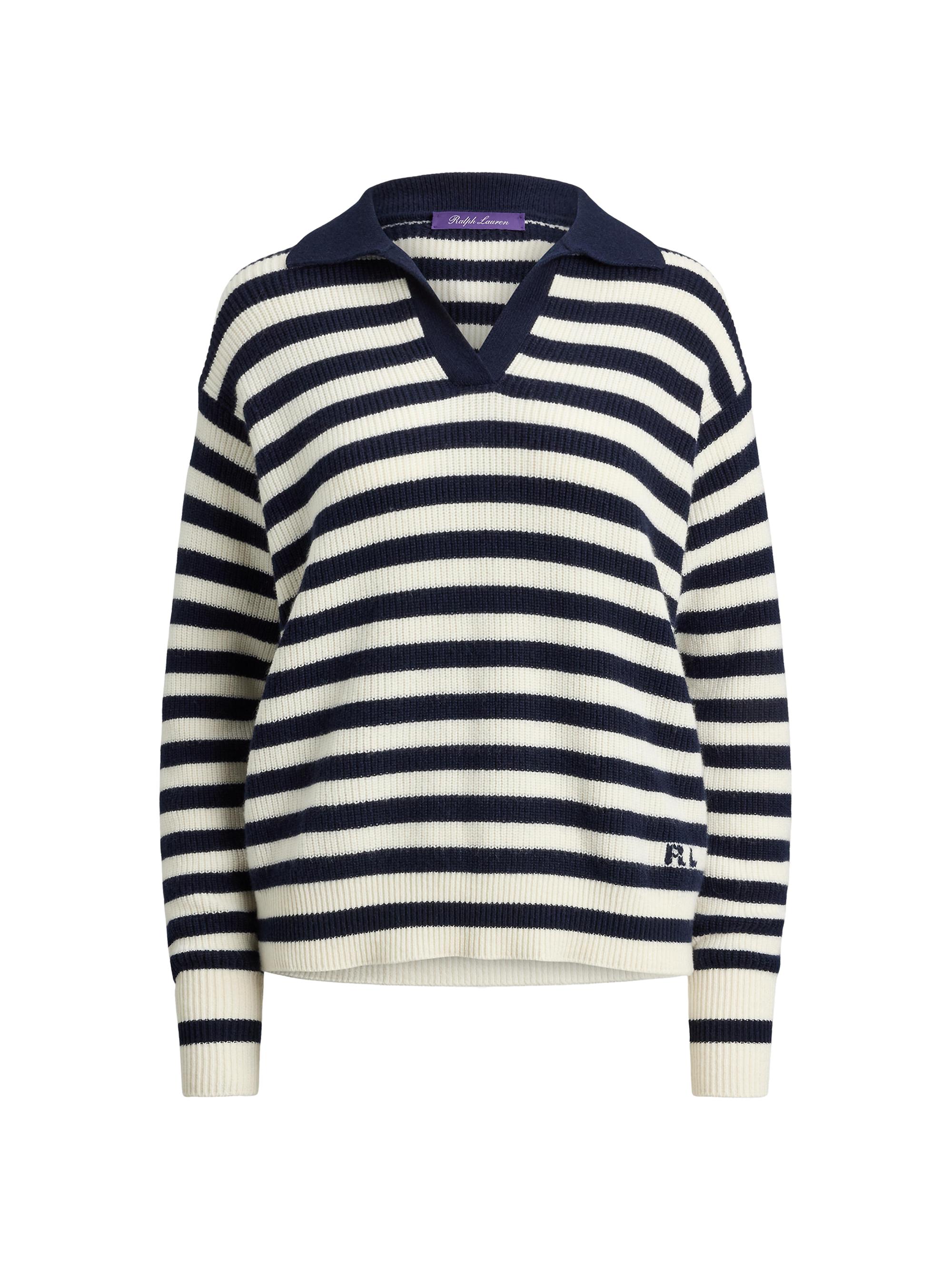 Ralph Lauren Collection Women's Rib-Knit Striped Cashmere Sweater - Icon Navy Cream