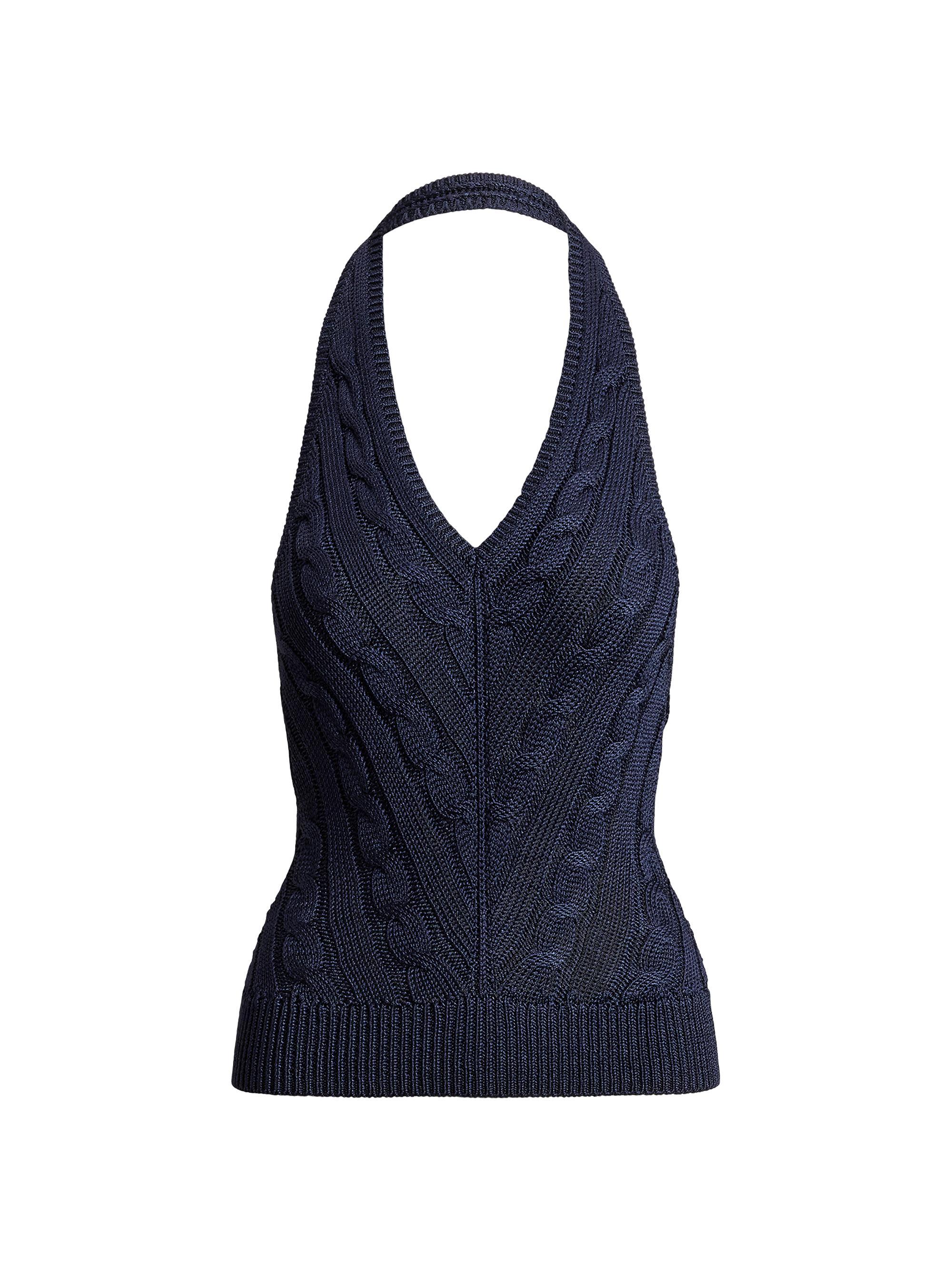 Ralph Lauren Collection Women's Silk Cable-Knit Halterneck Sweater - Lux Navy