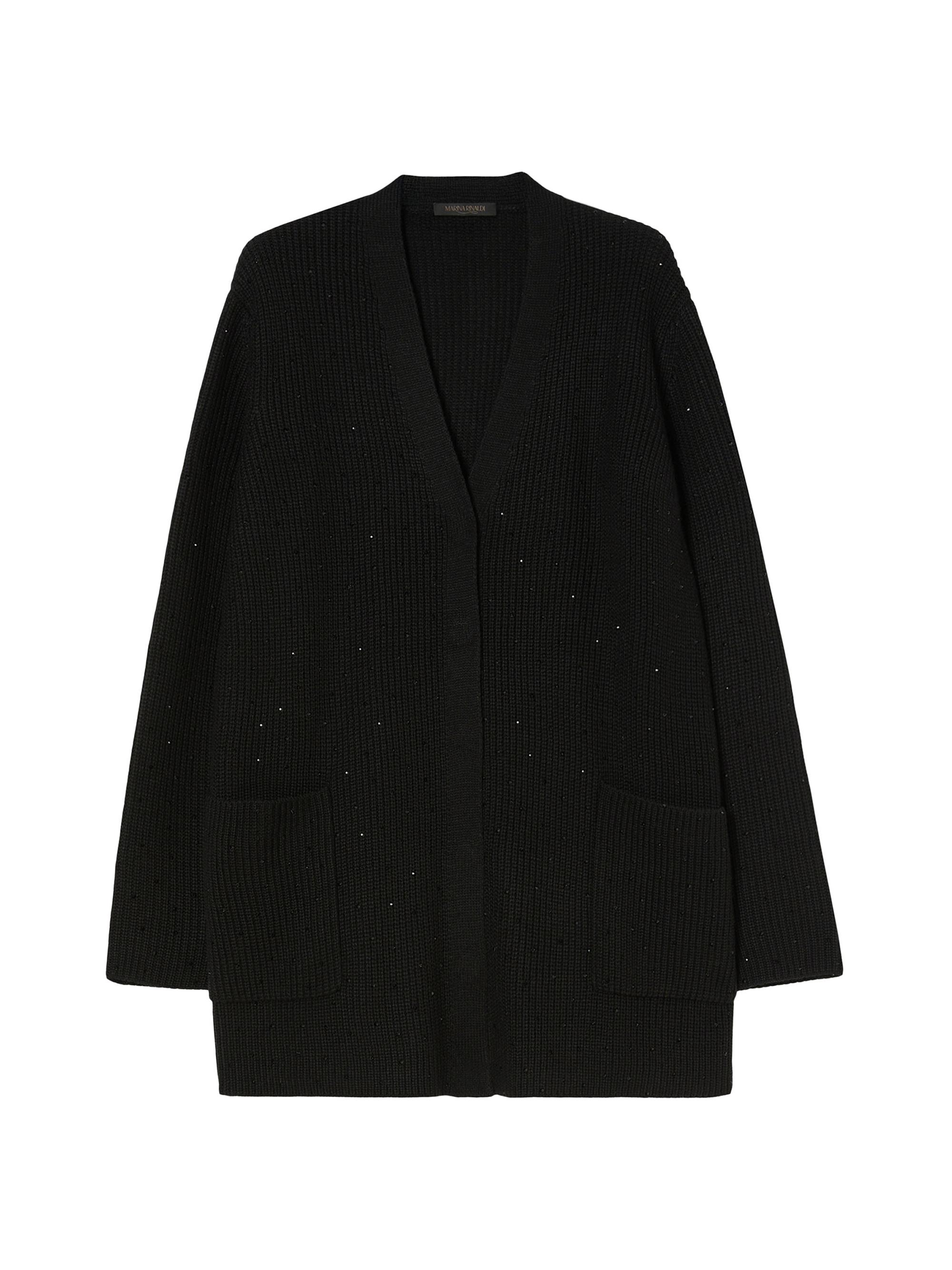 Marina Rinaldi Women's Rhinestone Adorned Wool Blend Cardigan - Black