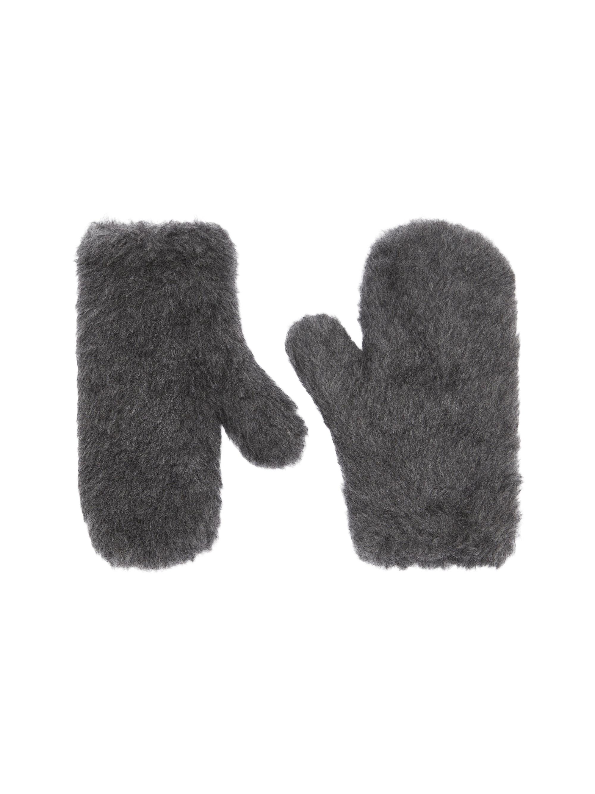 Max Mara Women's Mittens in Wool and Alpaca Teddy Fabric Grey