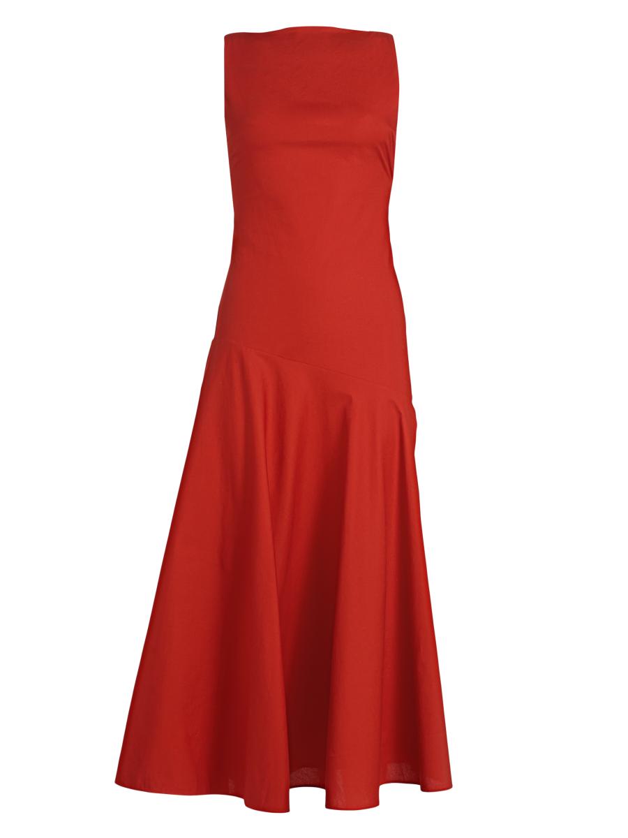Adam Lippes Women's Ren Bias Cotton Midi-dress In Orange