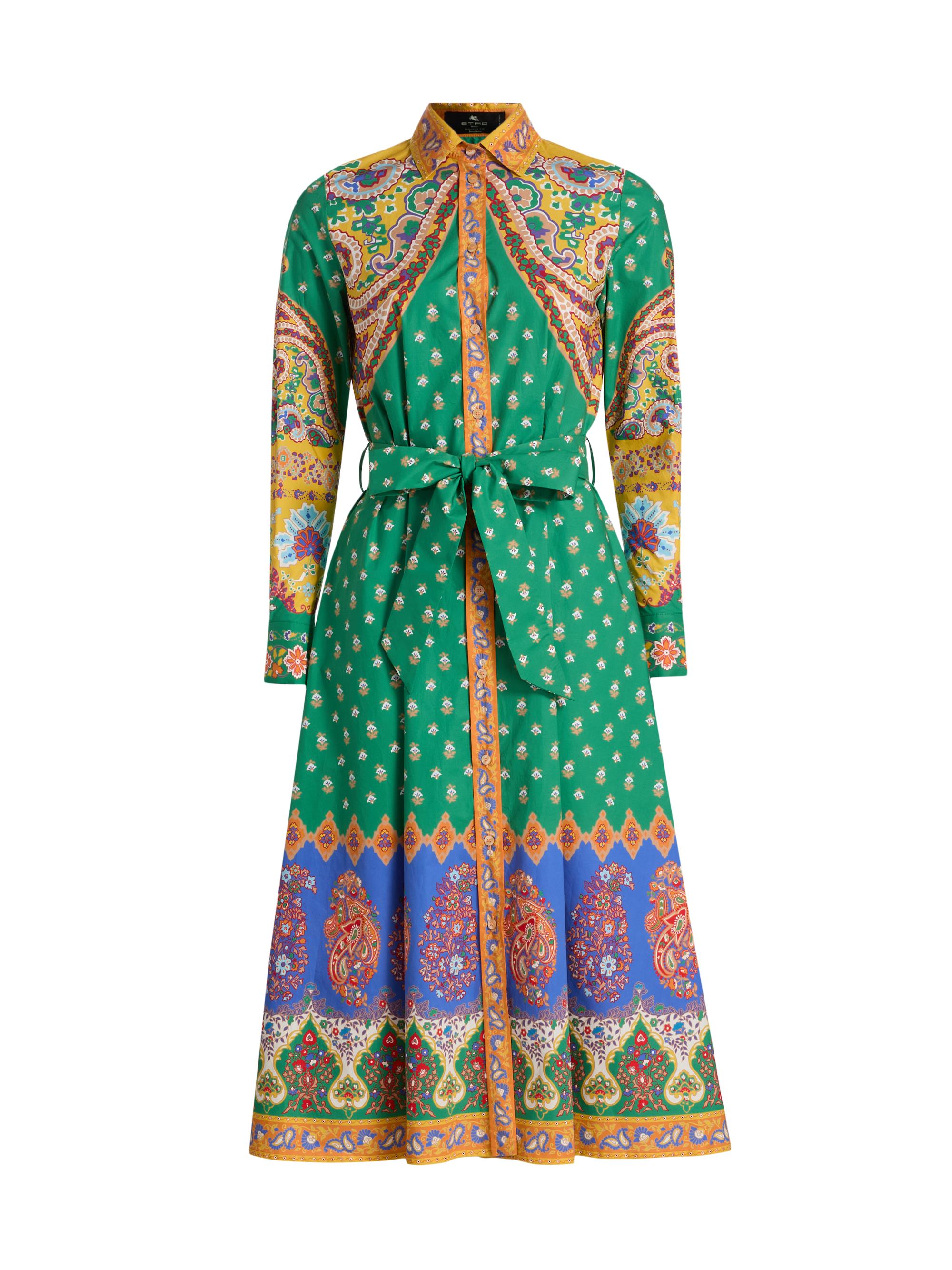 Etro Women's Printed Cotton Belted Shirtdress - Stampa Verde