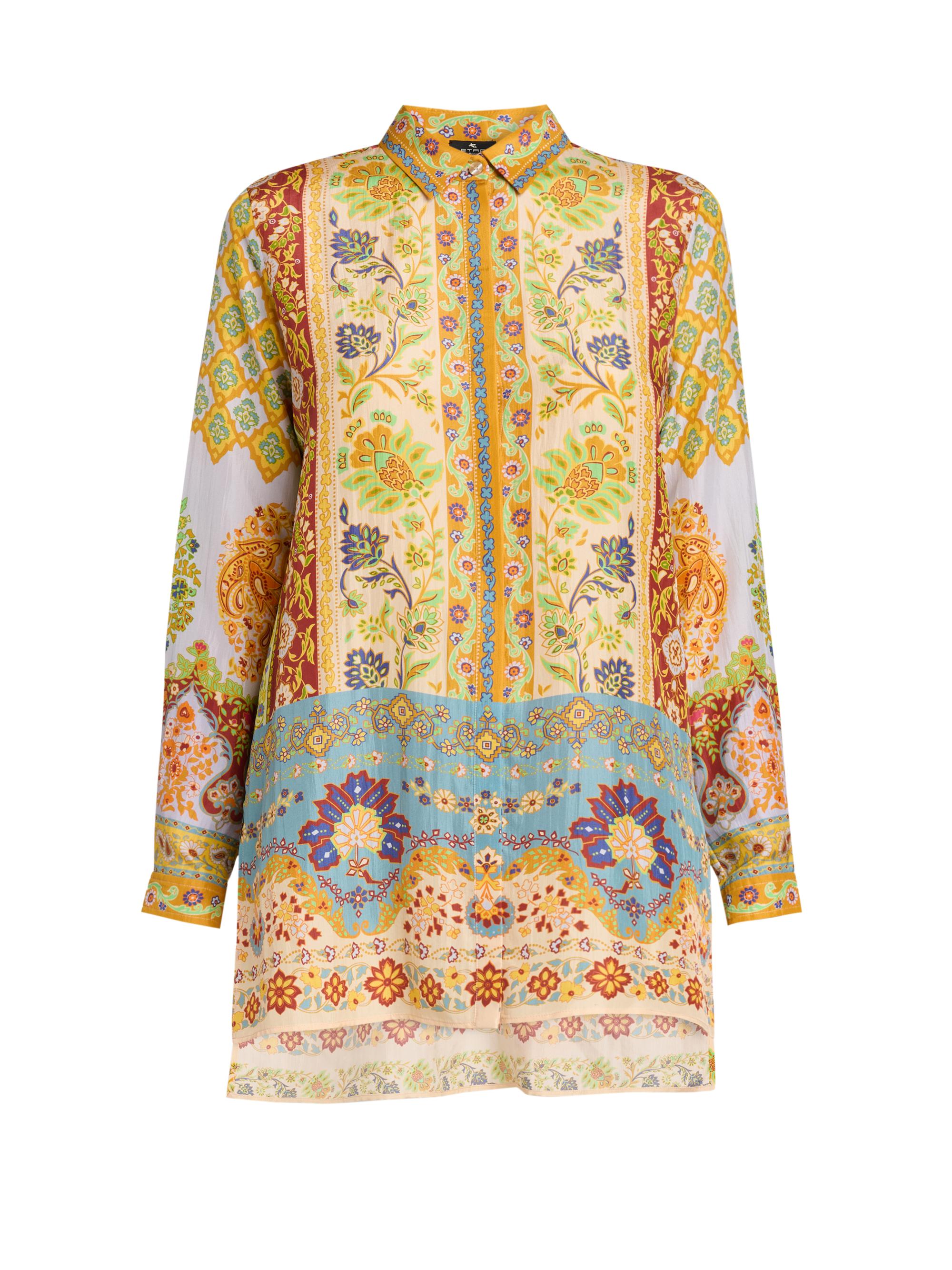 Etro Women's Floral Silk Tunic Shirt - Printed Azure Base