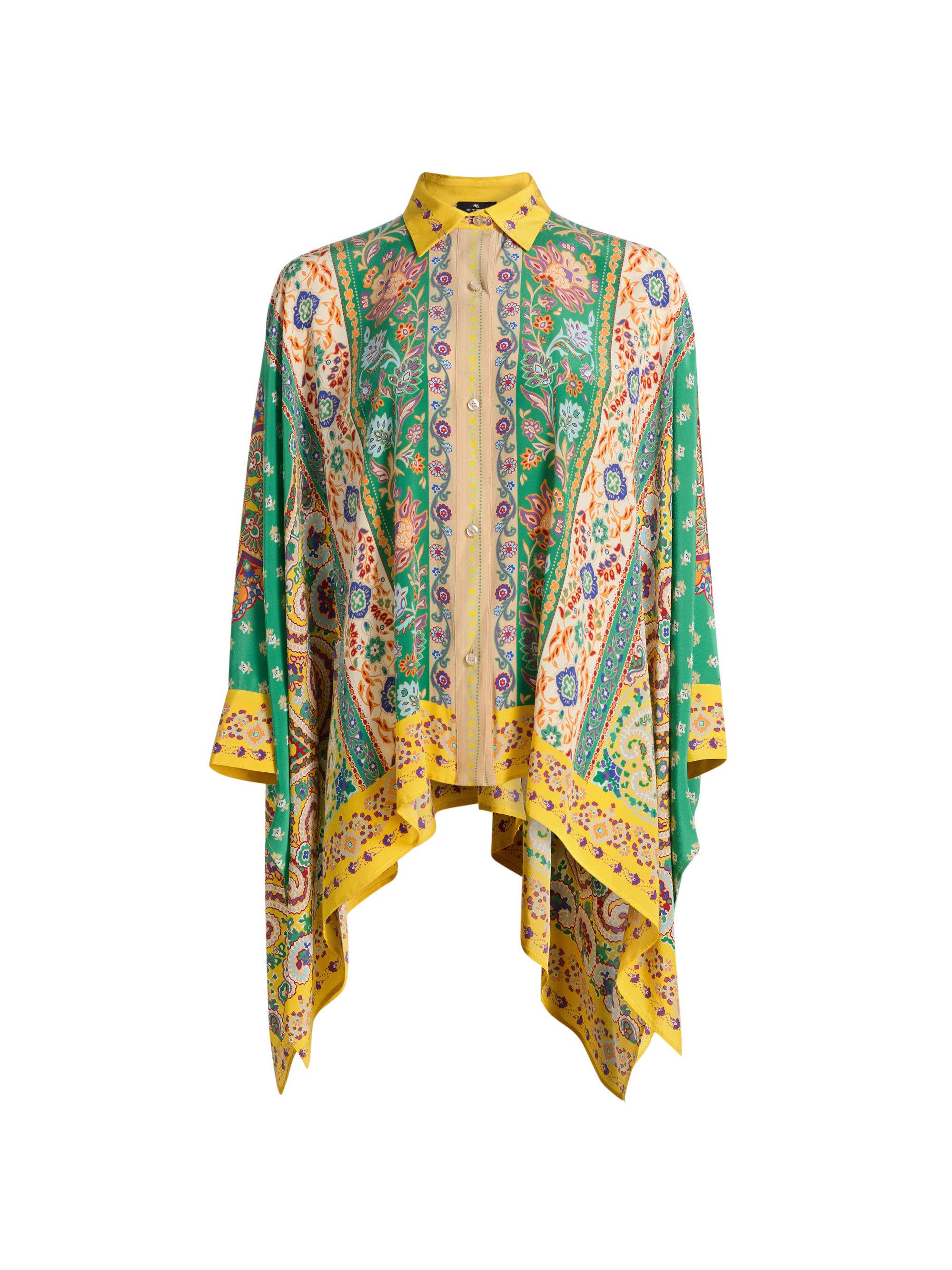 Etro Women's Floral Silk Draped Beach Shirt - Printed Green Base