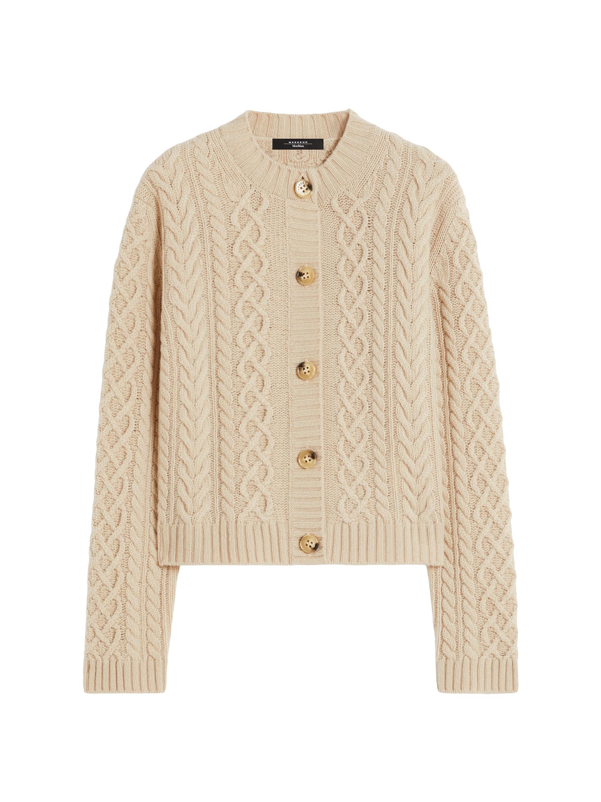 Weekend Max Mara Women's Wool Knit Crew Neck Cardigan - Beige