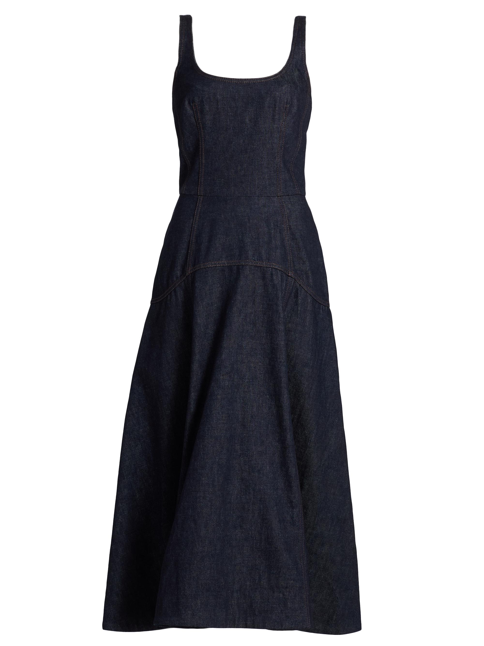 Adam Lippes Women's Veda Scoopneck Denim Midi-Dress - Indigo