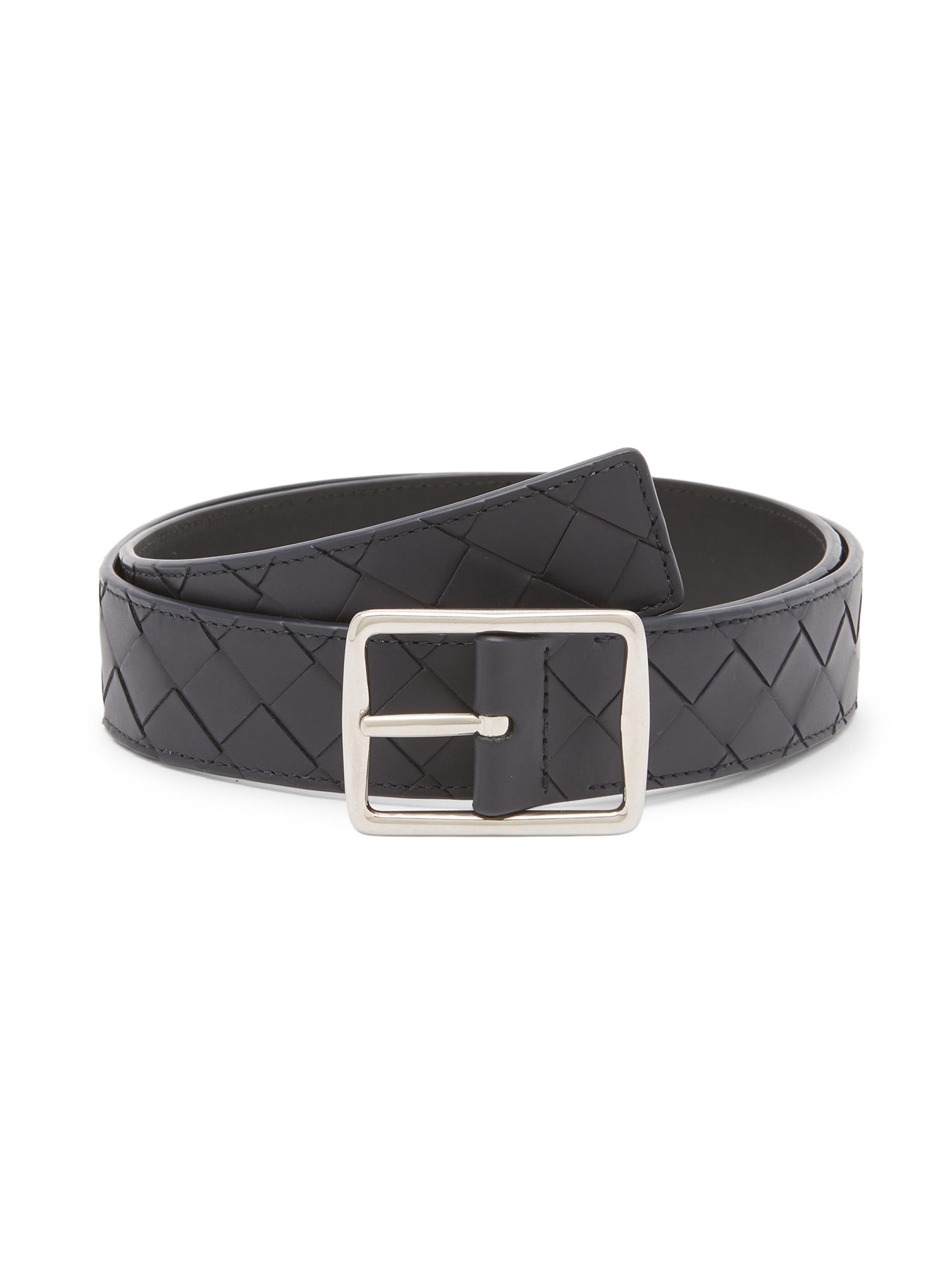Bottega Veneta Men's Reverso Intrecciato Leather Belt - Midnight Black
