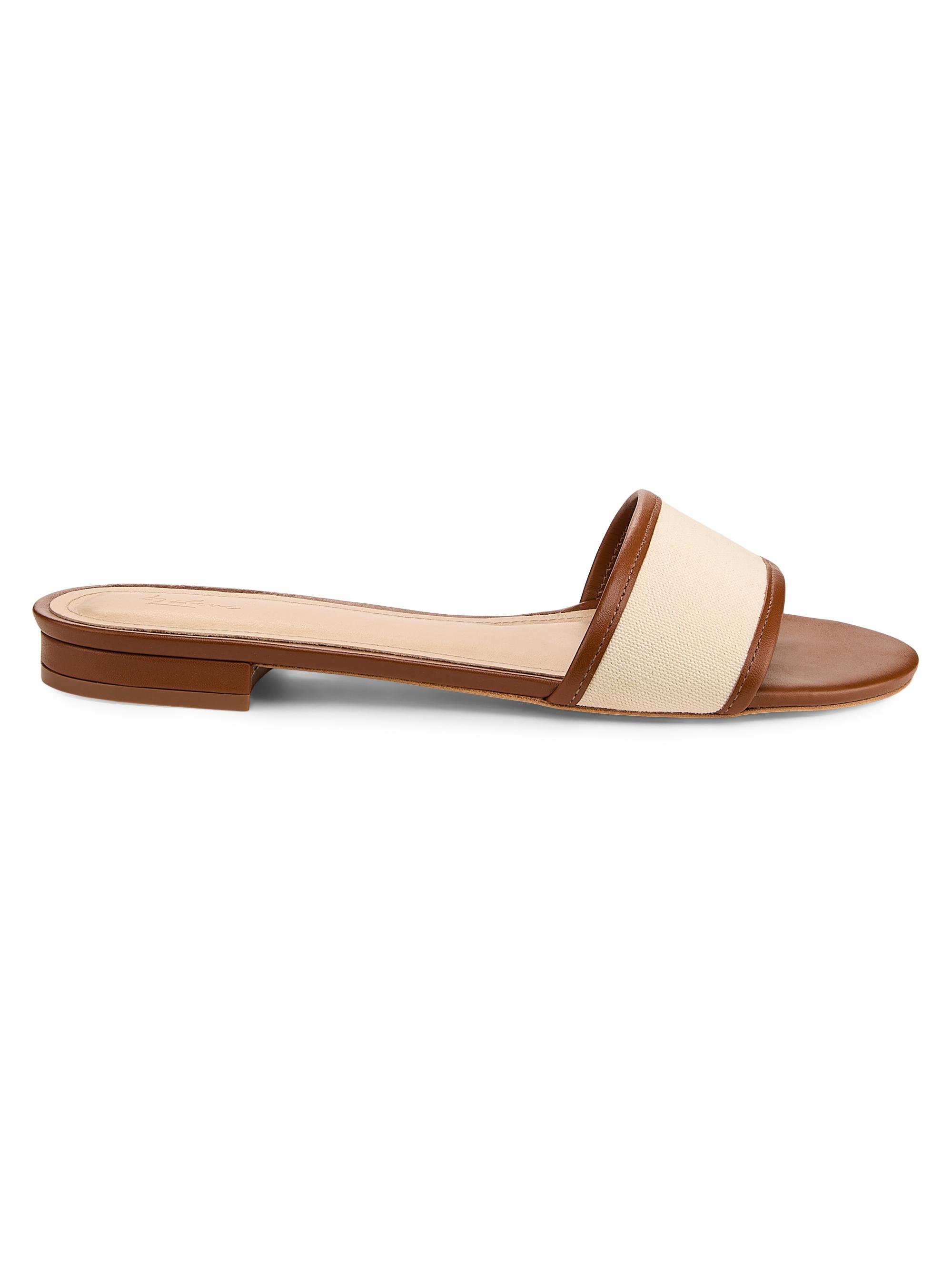 22élevé Women's Leather-Trim Linen Flat Sandals - Natural Linen Cuoio