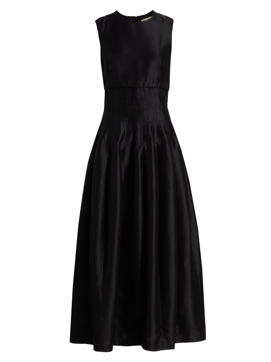 Heirlome Women's Estefania Shantung Silk Fit & Flare Midi-dress In Black