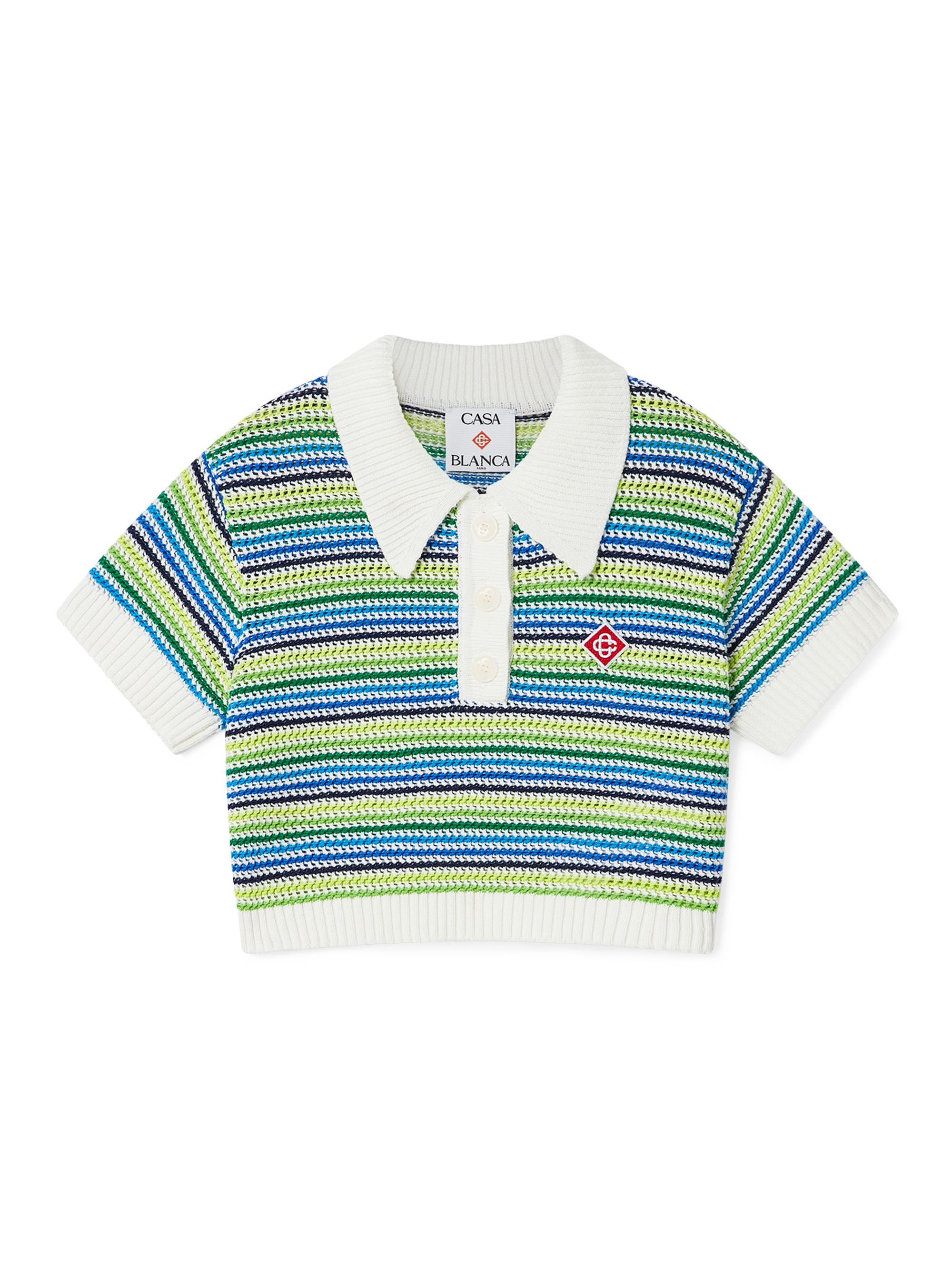 Casablanca Little Girl's & Girl's Stripe Crochet Crop Polo Shirt