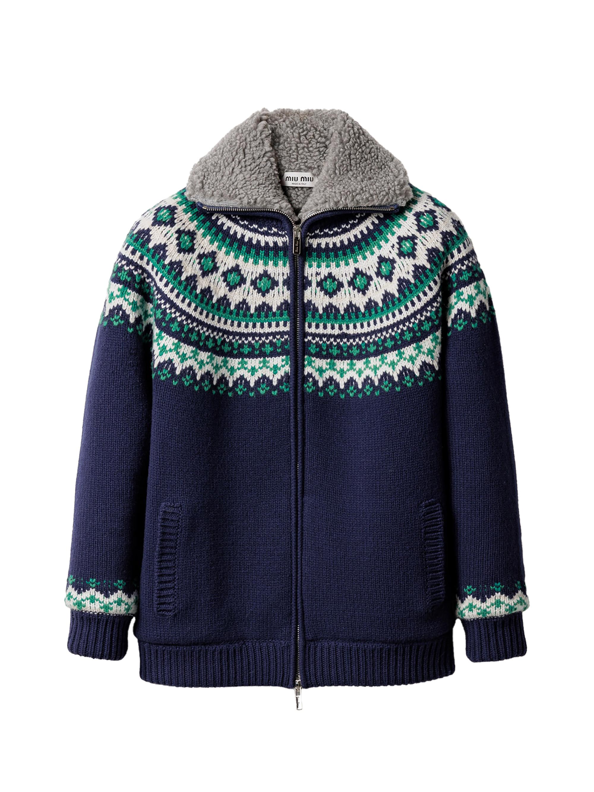 Miu Miu Wool and Fleece Cardigan with Zipper | Saks Fifth Avenue