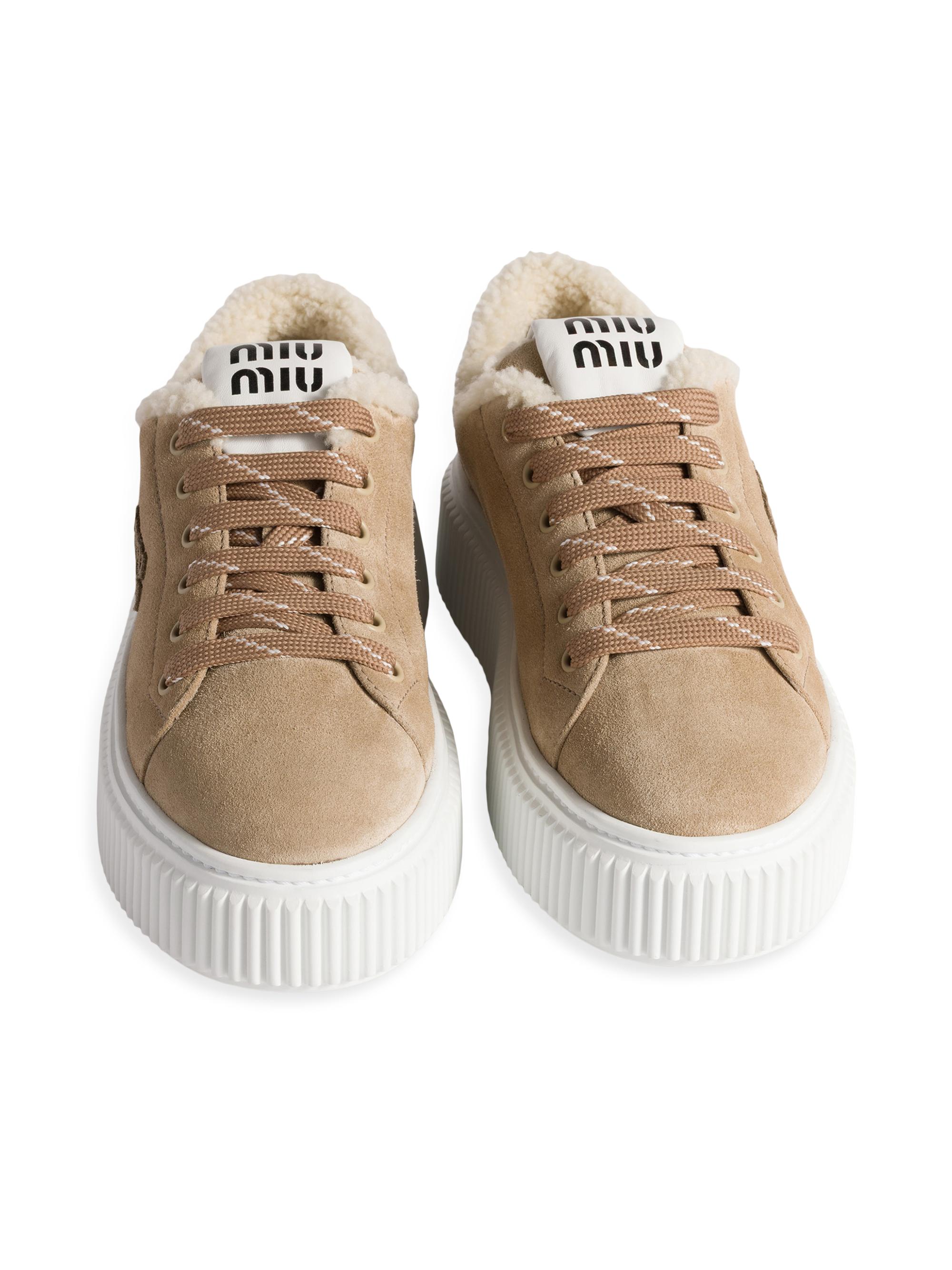 Miu Miu Suede and Shearling Sneakers | Saks Fifth Avenue