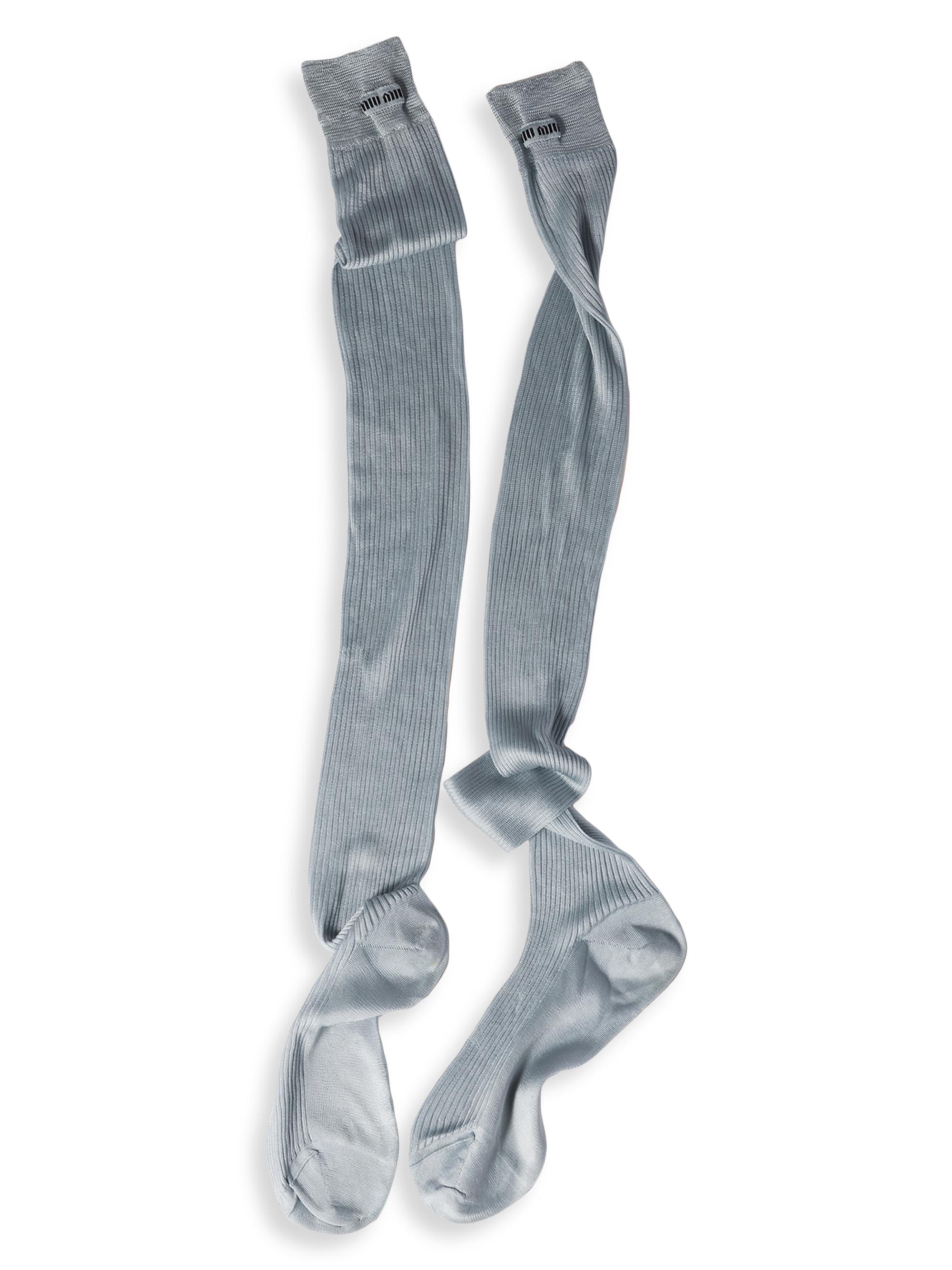 Miu Miu Women's Silk Ribbed Socks - Blue