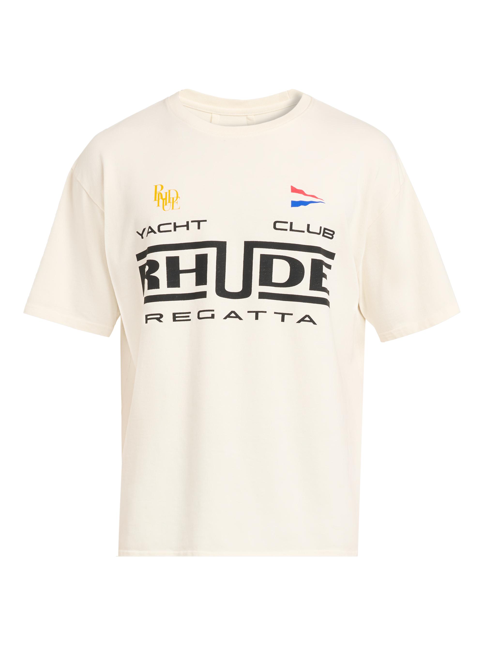 Rhude Men's Regatta Club Graphic Cotton T-Shirt - Vintage White Black Green