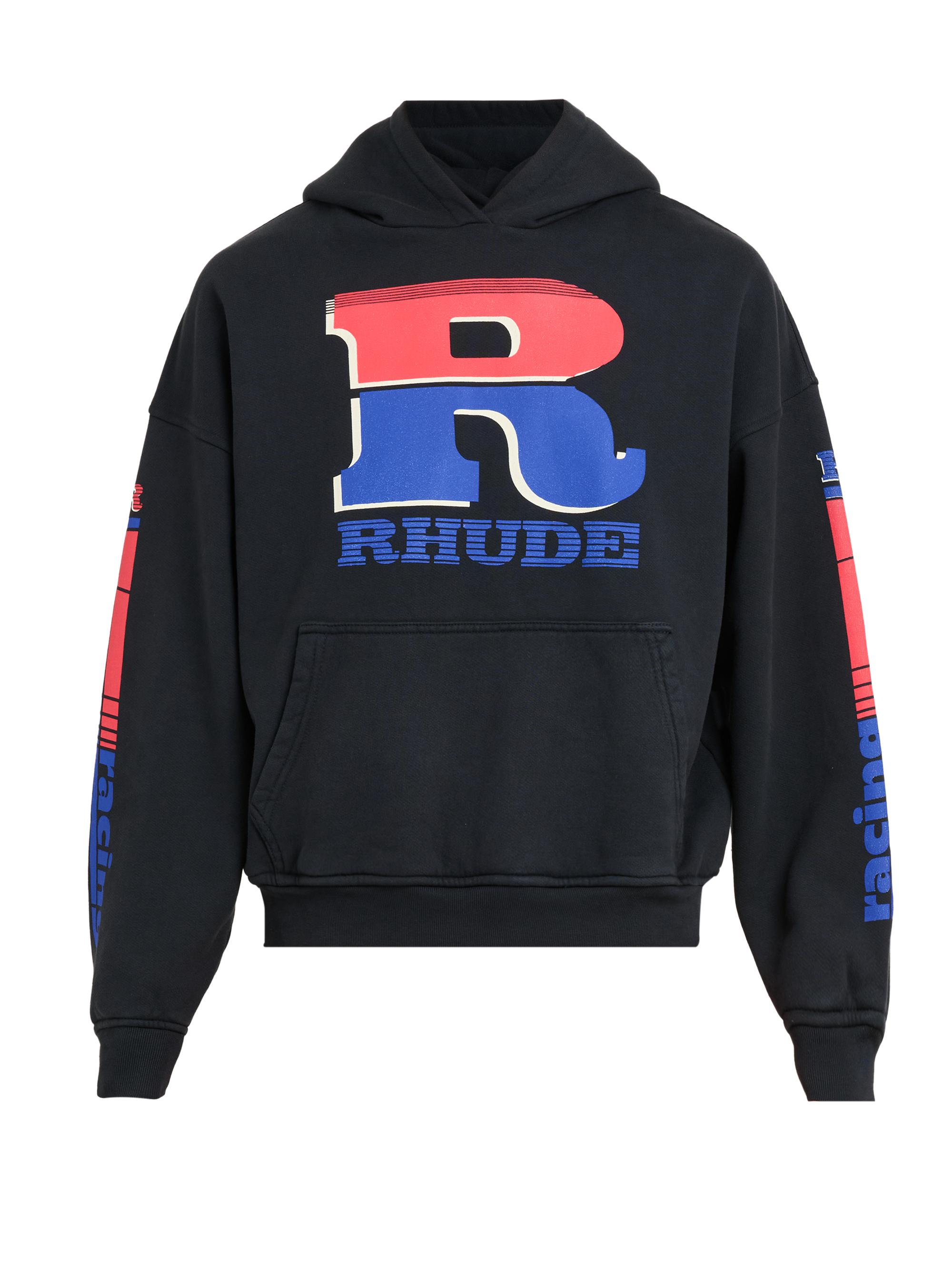 Rhude Men's Petrol Logo Graphic Cotton Hoodie - Vintage Black Red Blue