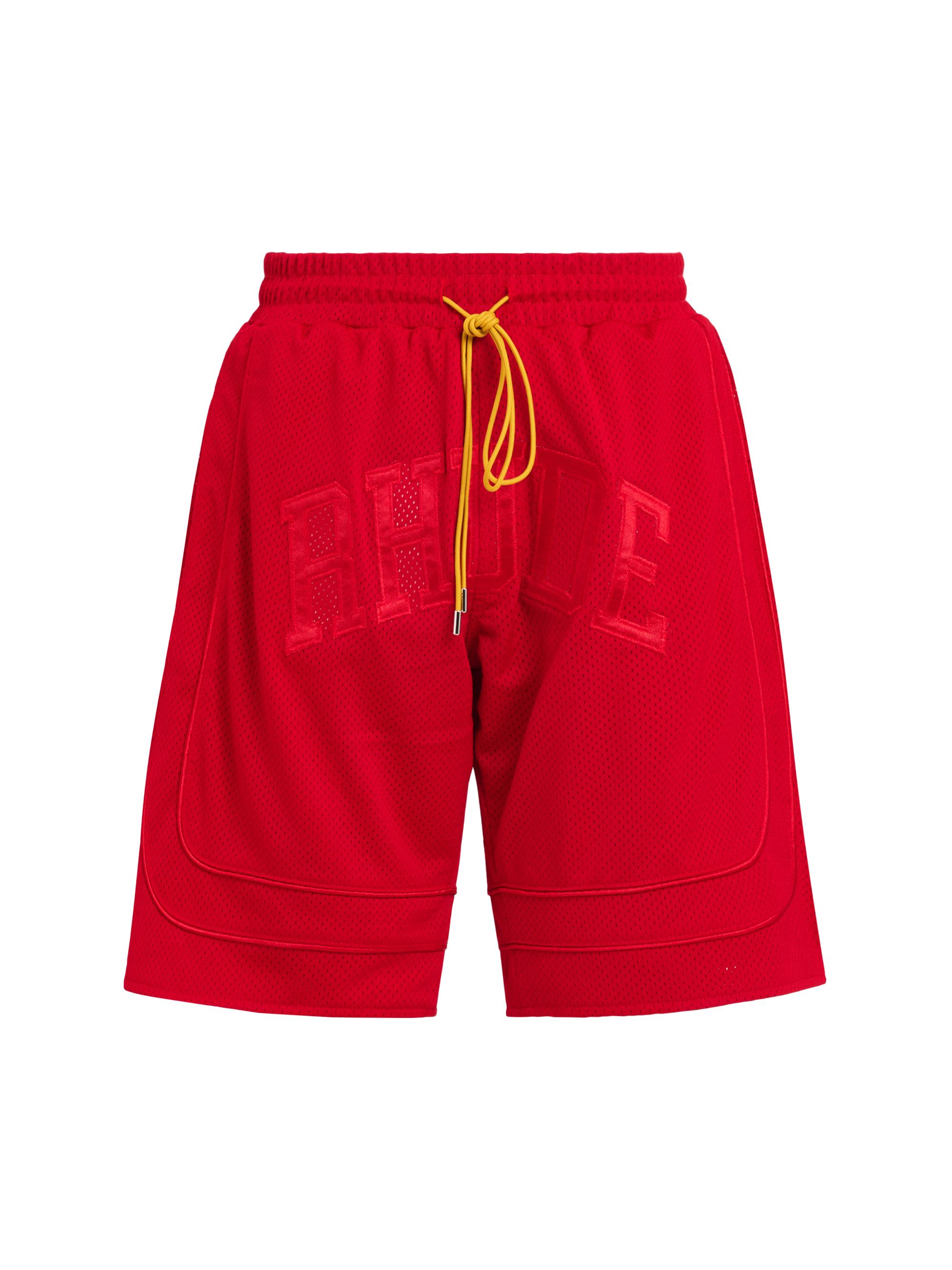 Rhude Men's Baggy Mesh Collegiate Logo Shorts - Red