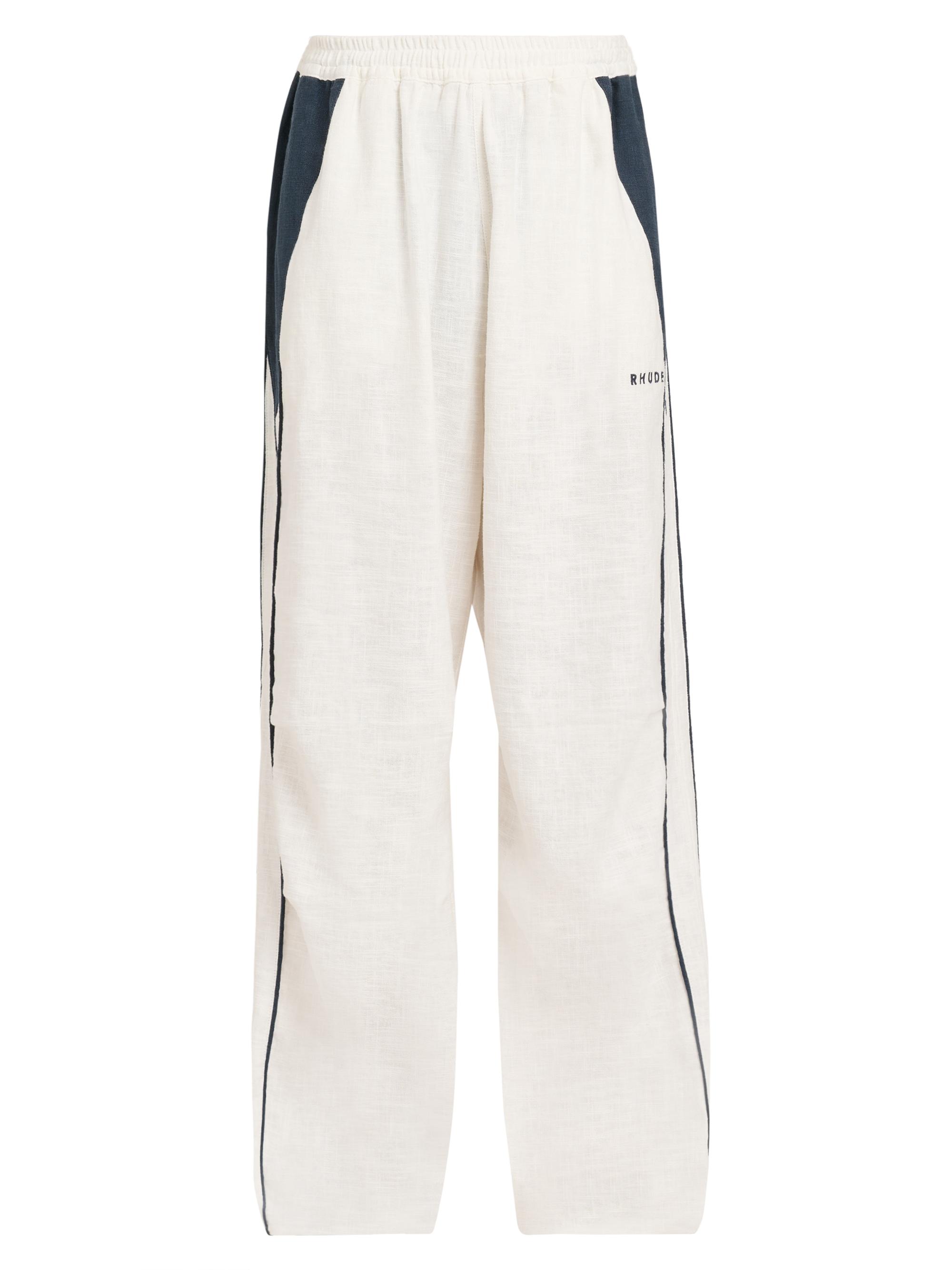Rhude Men's Ramona Contrast-Piping Linen Track Pants - White Navy