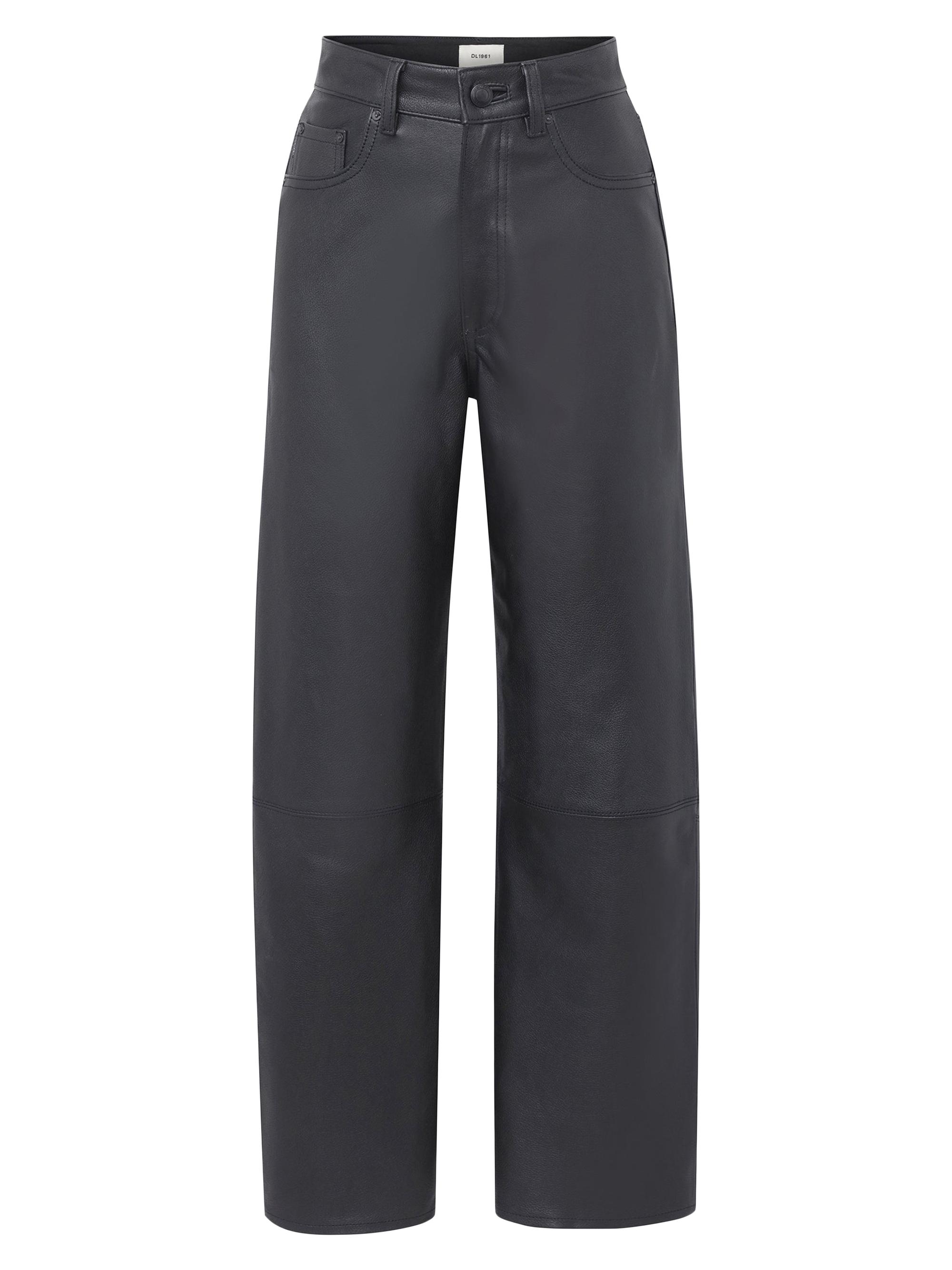 DL1961 Premium Denim Women's Karmine Refined Wide Leg High Rise Leather Pants - Obsidian